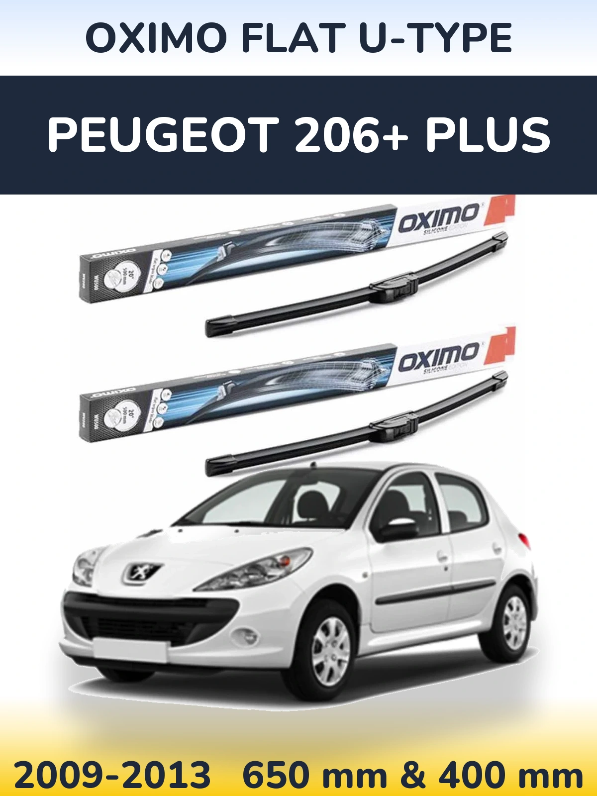 Комплект передніх щіток Oximo Flat U-type 650 & 400 мм для Peugeot 206+ Plus 2009-2013