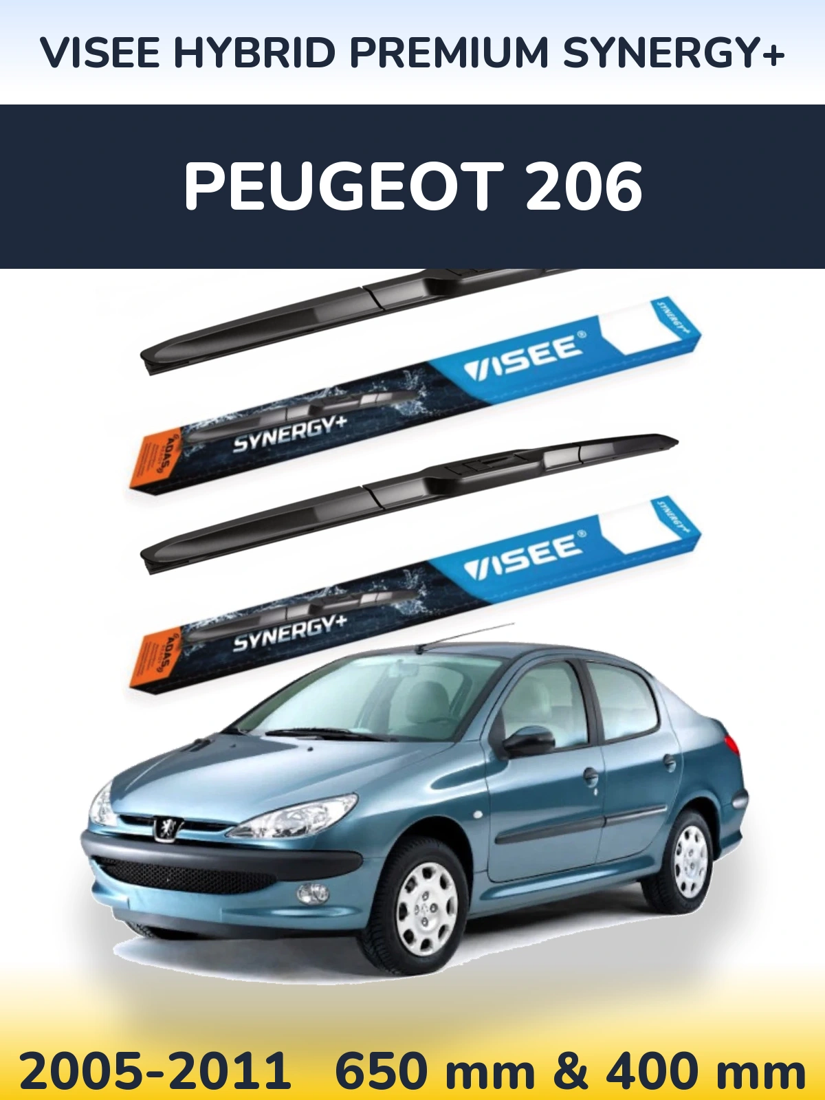 Комплект передних дворников VISEE HYBRID PREMIUM SYNERGY+ 650 & 400 мм для Peugeot 206 2005-2011