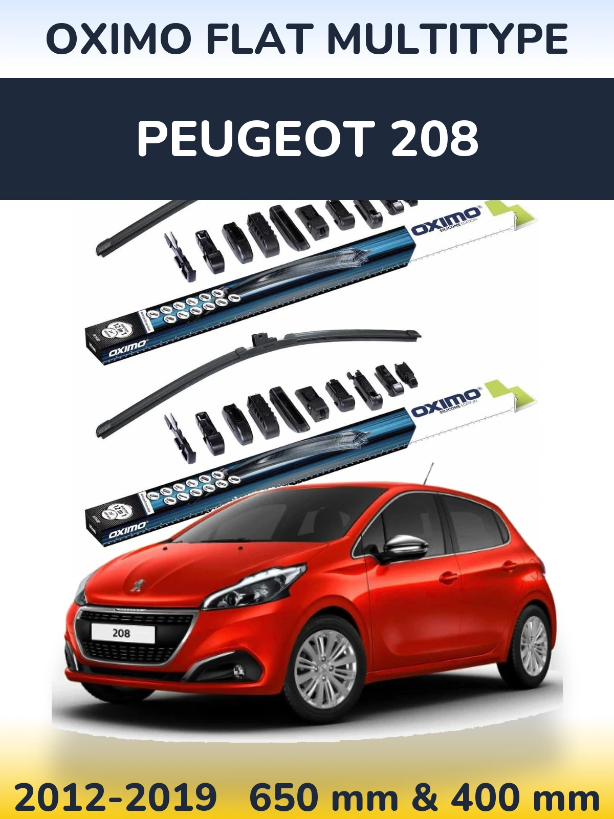 Комплект передніх щіток Oximo Flat MultiТипe 650 & 400 мм для Peugeot 208 2012-2019