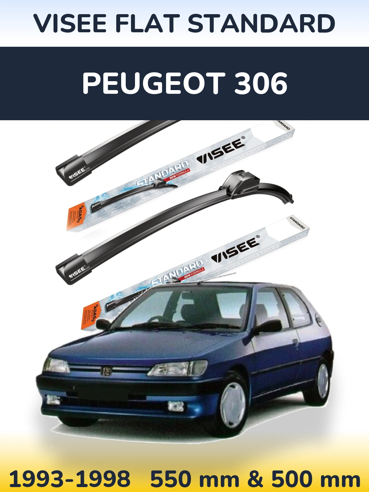 Комплект передніх щіток VISEE FLAT STANDARD 550 & 500 мм для Peugeot 306 1993-1998