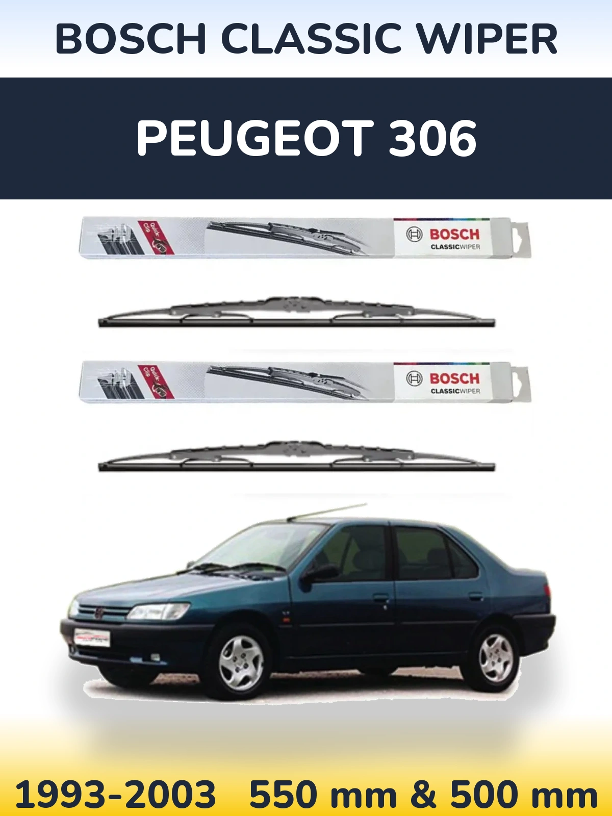 Комплект передних дворников BOSCH Classic Wiper 550 & 500 мм для Peugeot 306 1993-2003
