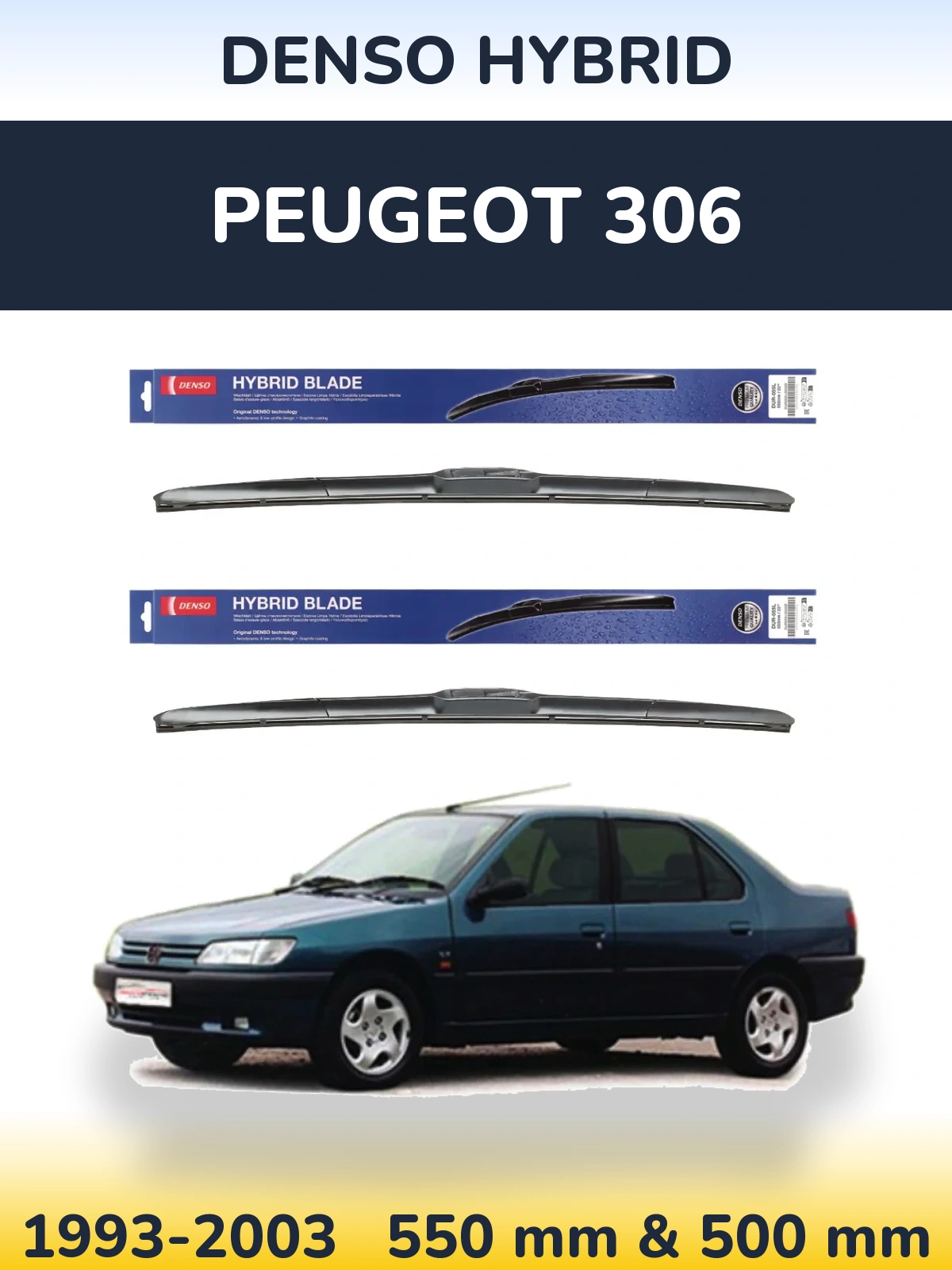 Комплект передніх щіток Denso Hybrid 550 & 500 мм для Peugeot 306 1993-2003