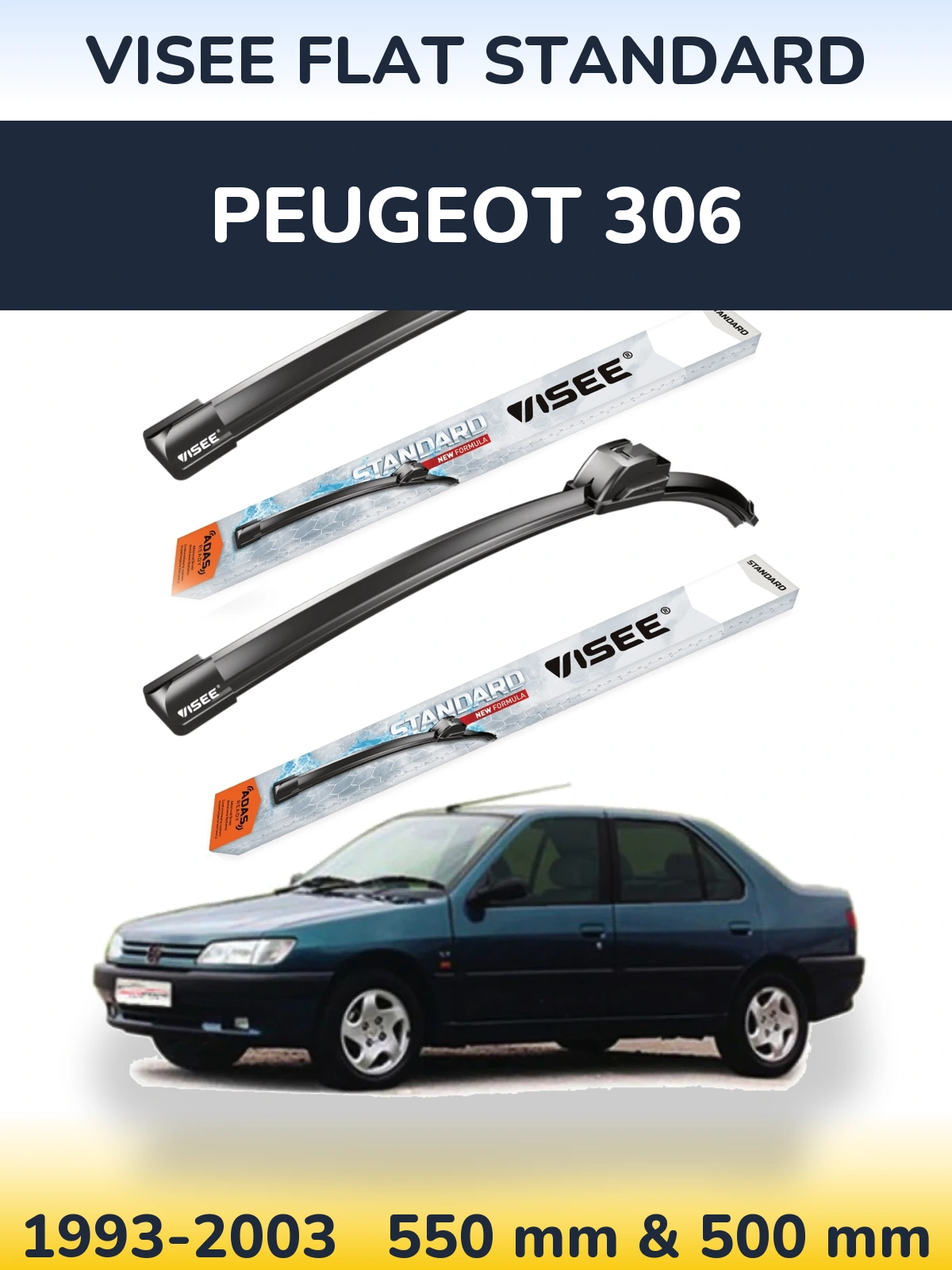 Комплект передніх щіток VISEE FLAT STANDARD 550 & 500 мм для Peugeot 306 1993-2003
