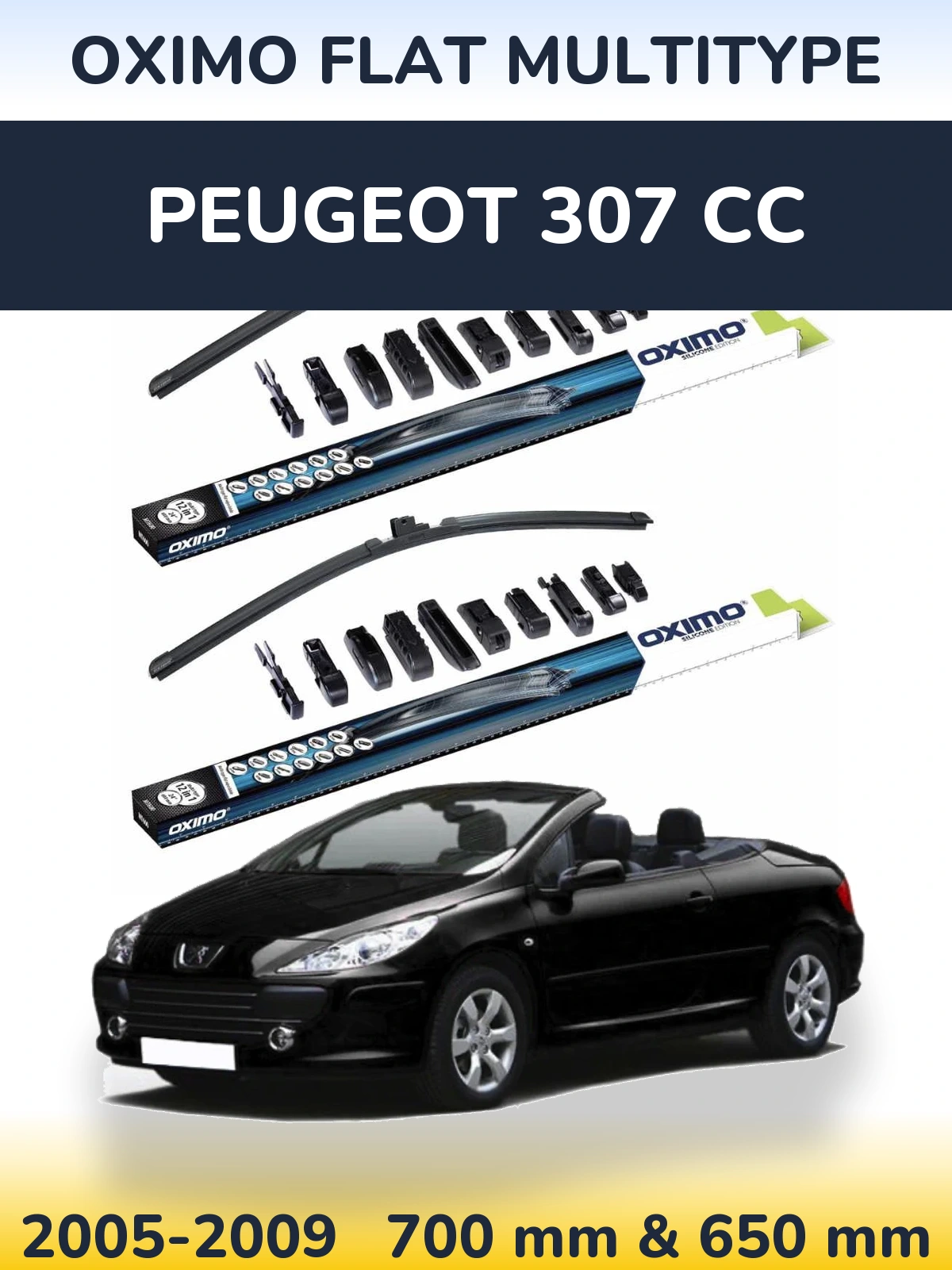 Front wiper blade set Oximo Flat MultiTipse 700 & 650 mm for Peugeot 307 CC 2005-2009