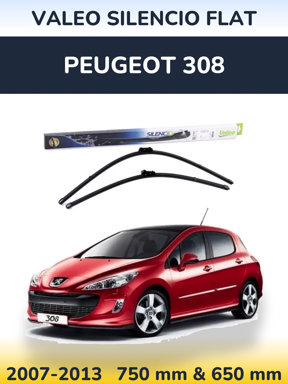 Комплект передних дворников Valeo Silencio Flat 750 & 650 мм для Peugeot 308 2007-2013