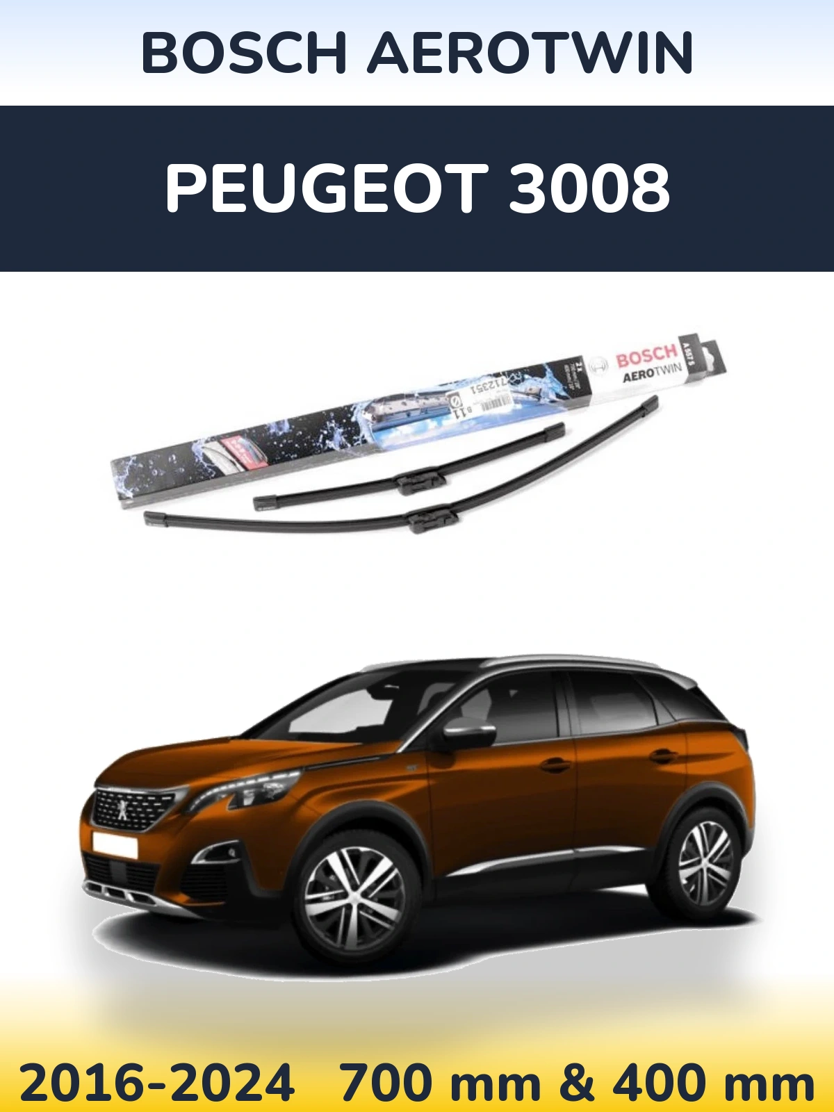 Комплект передніх щіток BOSCH AeroTwin 700 & 400 мм для Peugeot 3008 2016-2024