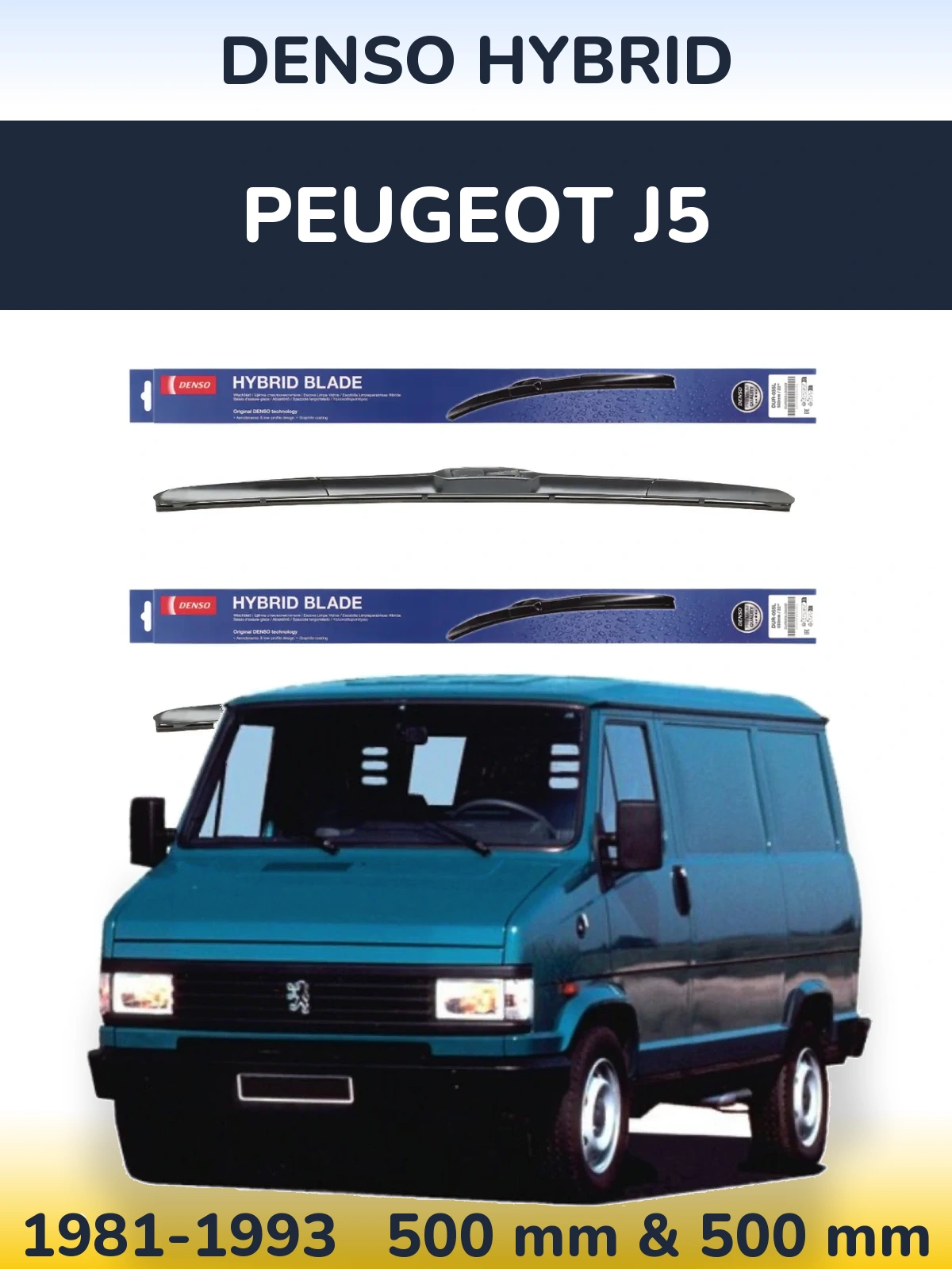 Front wiper blade set Denso Hybrid 500 & 500 mm for Peugeot J5 1981-1993