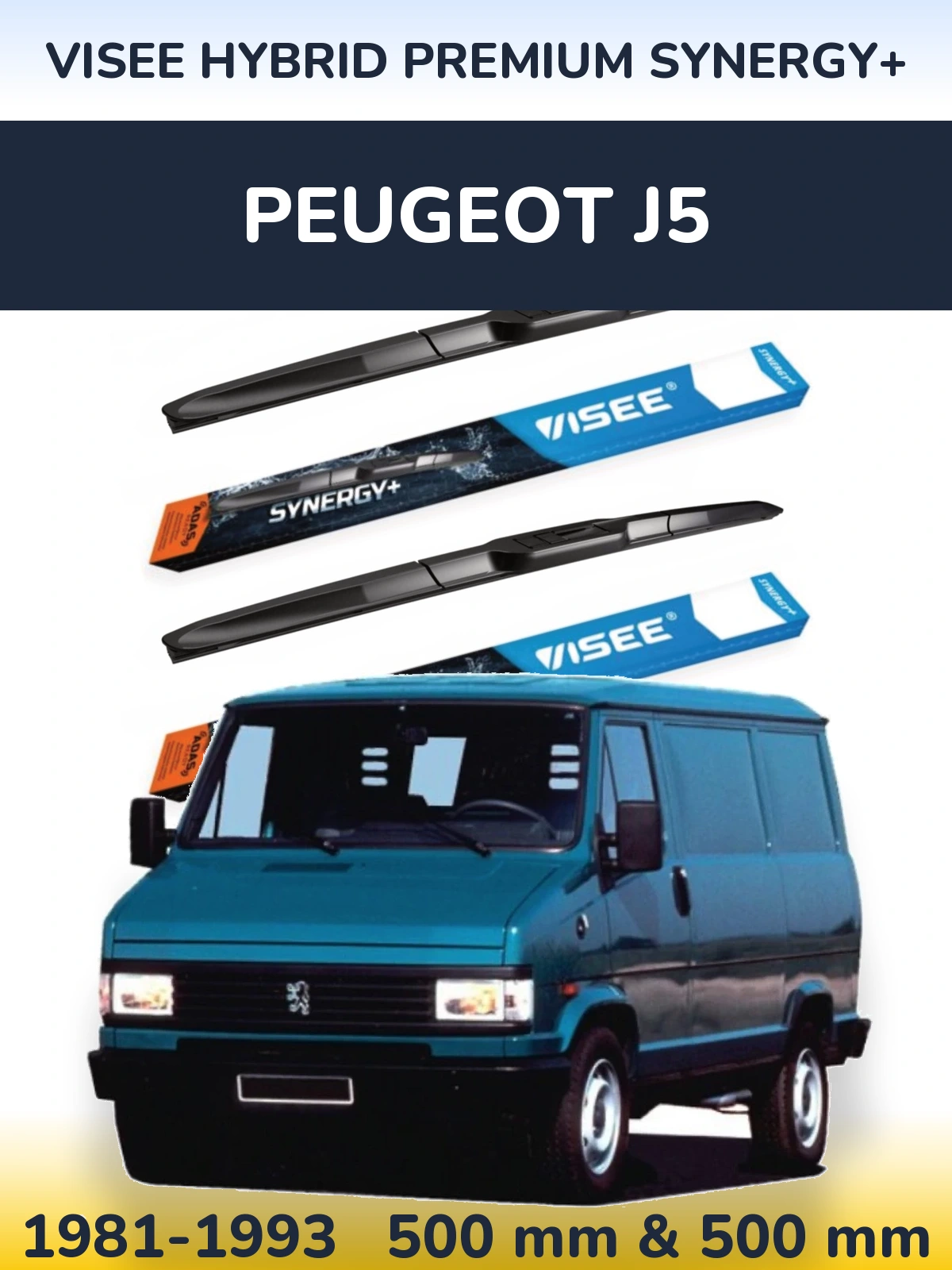 Комплект передних дворников VISEE HYBRID PREMIUM SYNERGY+ 500 & 500 мм для Peugeot J5 1981-1993