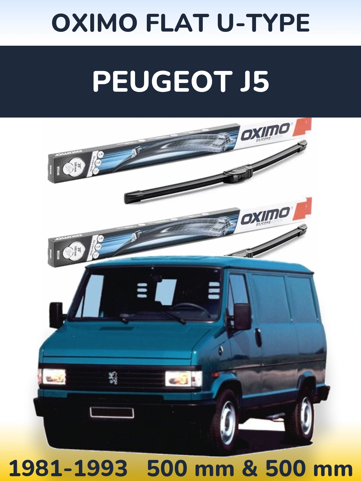 Front wiper blade set Oximo Flat U-type 500 & 500 mm for Peugeot J5 1981-1993