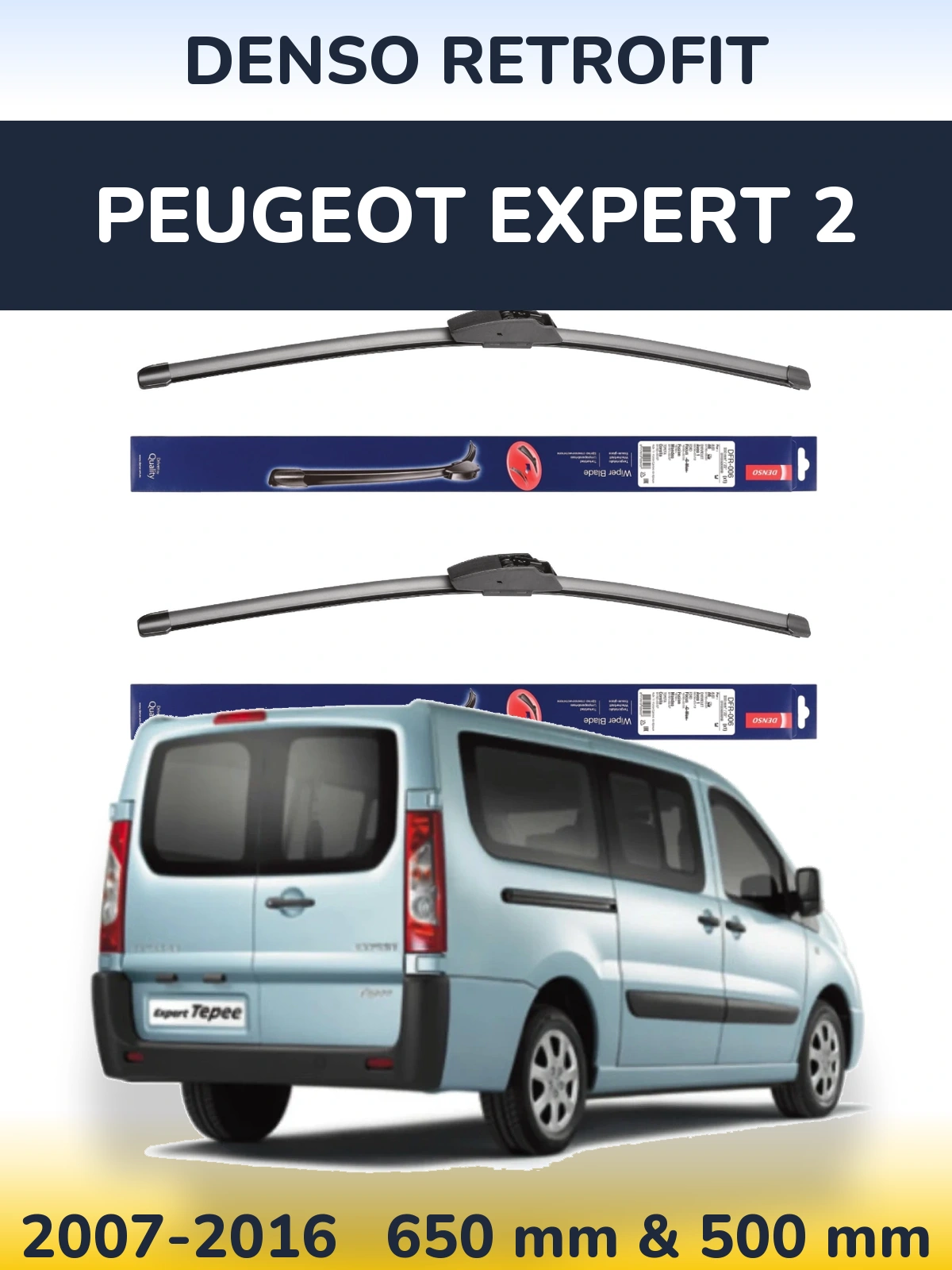 Комплект передніх щіток Denso Retrofit 650 & 500 мм для Peugeot Expert 2 2007-2016