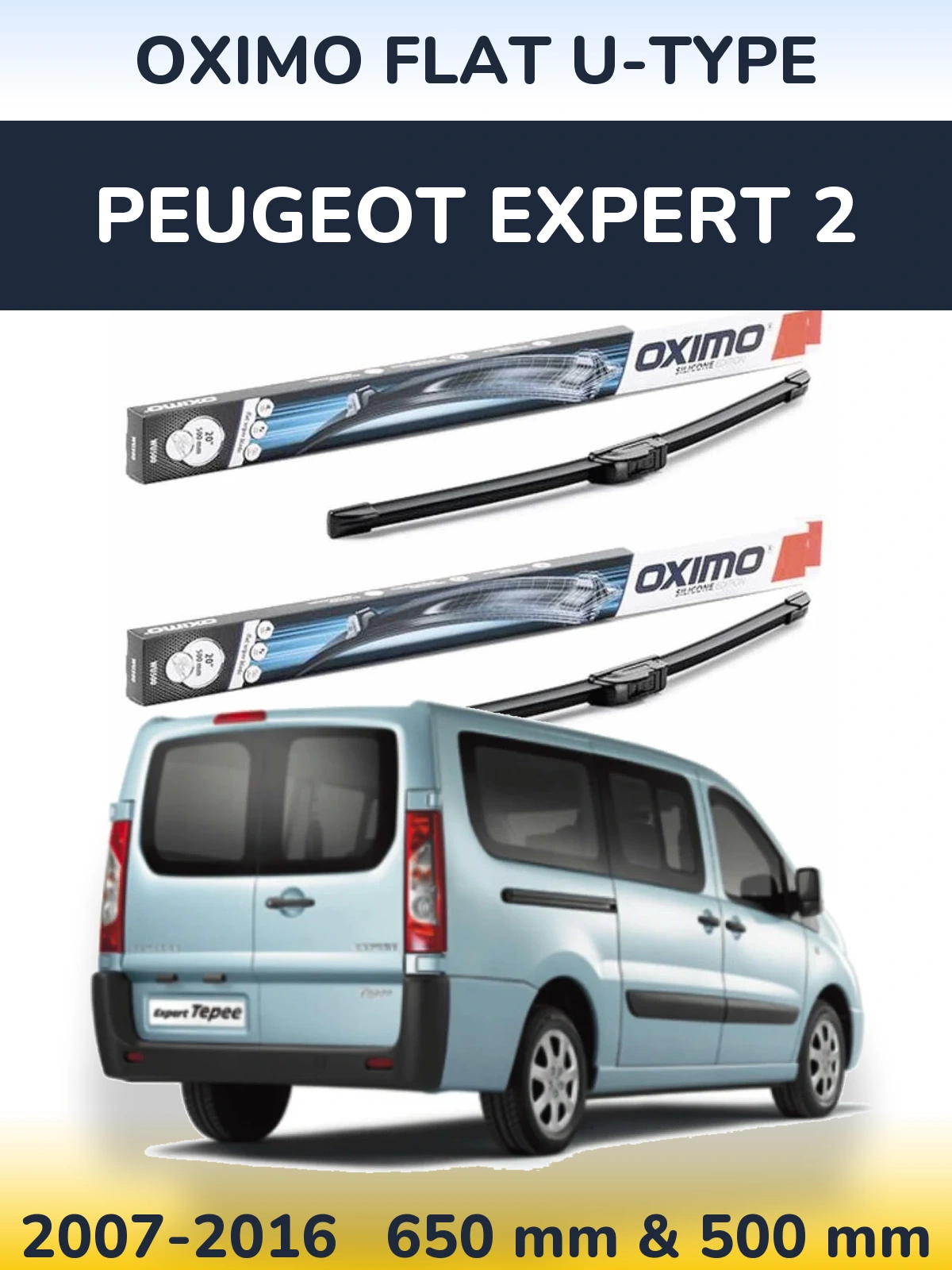 Front wiper blade set Oximo Flat U-type 650 & 500 mm for Peugeot Expert 2 2007-2016