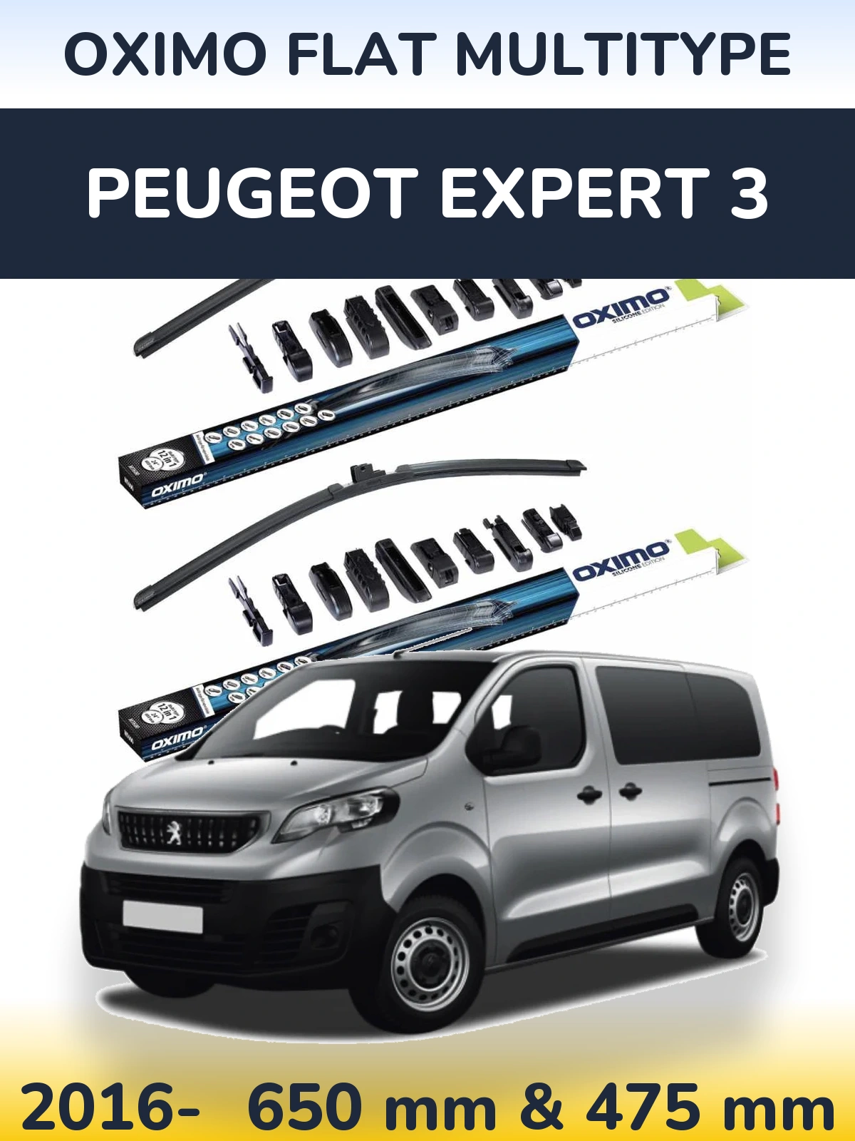 Front wiper blade set Oximo Flat MultiTipse 650 & 475 mm for Peugeot Expert 3 2016-2026