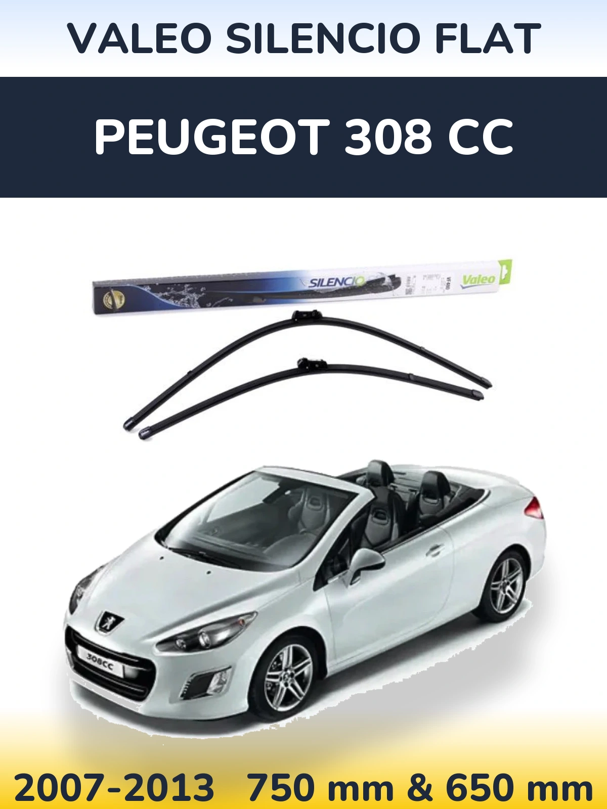 Комплект передних дворников Valeo Silencio Flat 750 & 650 мм для Peugeot 308 CC 2007-2013
