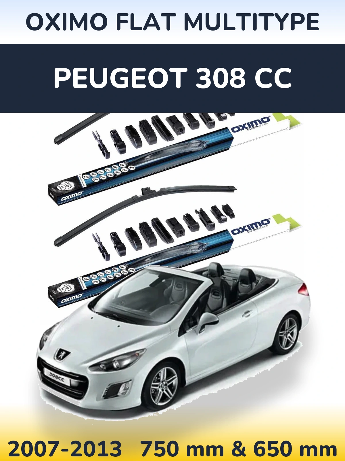 Комплект передних дворников Oximo Flat MultiТипe 750 & 650 мм для Peugeot 308 CC 2007-2013