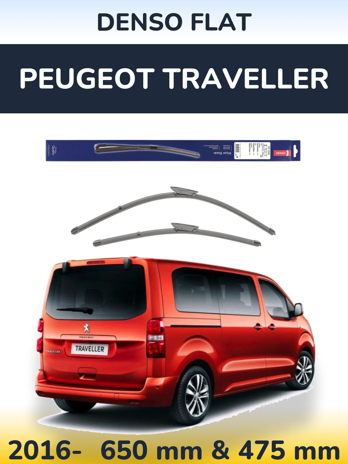 Front wiper blade set Denso Flat 650 & 450 mm for Peugeot Traveller 2016-2026