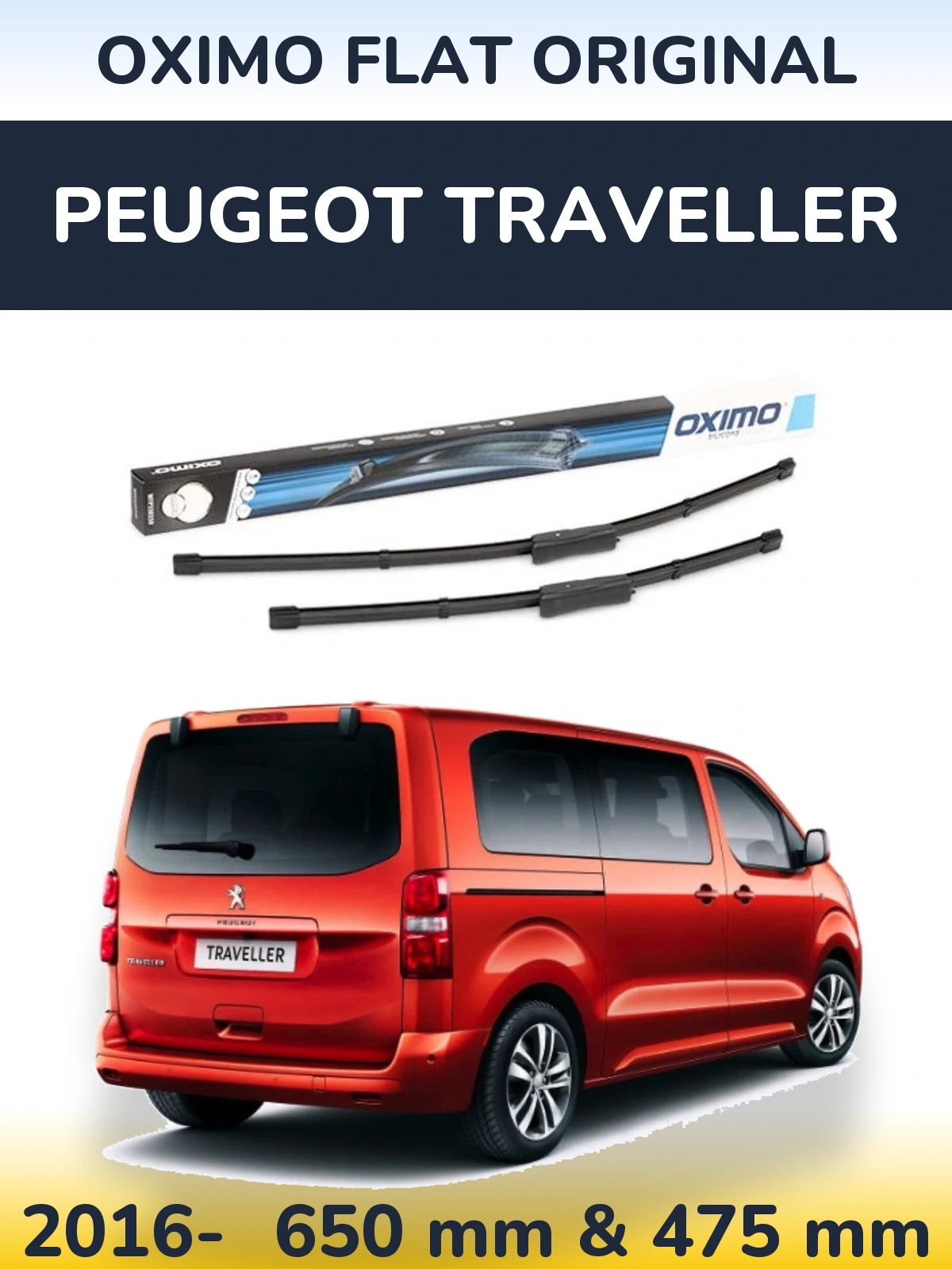 Комплект передних дворников Oximo Flat Original 650 & 475 мм для Peugeot Traveller 2016-2026