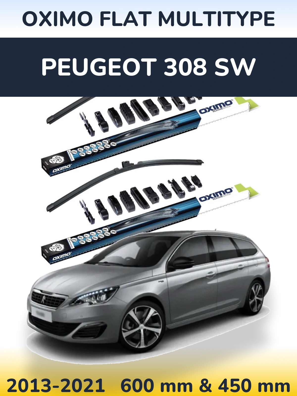 Front wiper blade set Oximo Flat MultiTipse 600 & 450 mm for Peugeot 308 SW 2013-2021