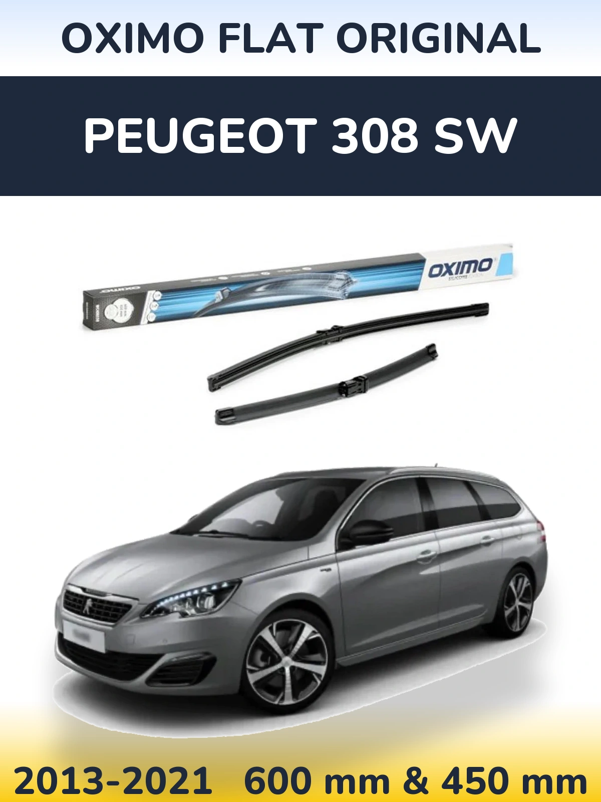 Front wiper blade set Oximo Flat Original 600 & 450 mm for Peugeot 308 SW 2013-2021