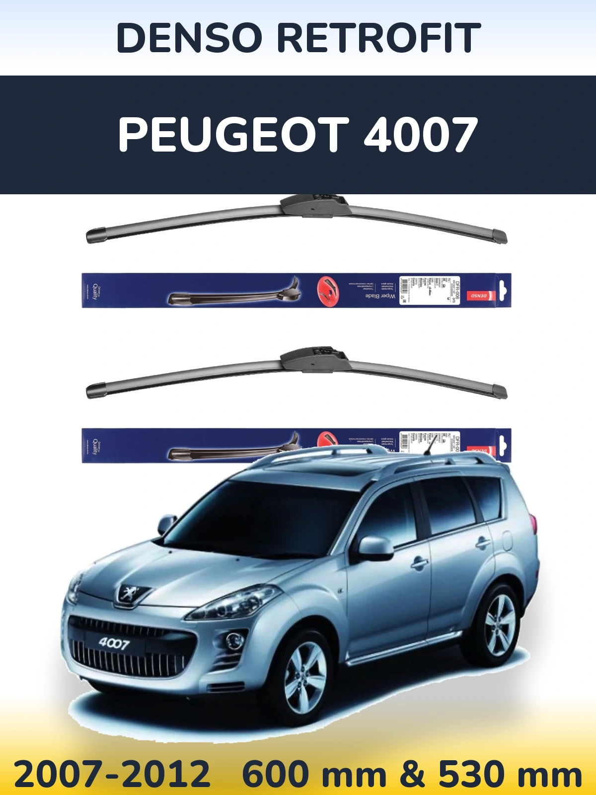 Комплект передних дворников Denso Retrofit 600 & 530 мм для Peugeot 4007 2007-2012
