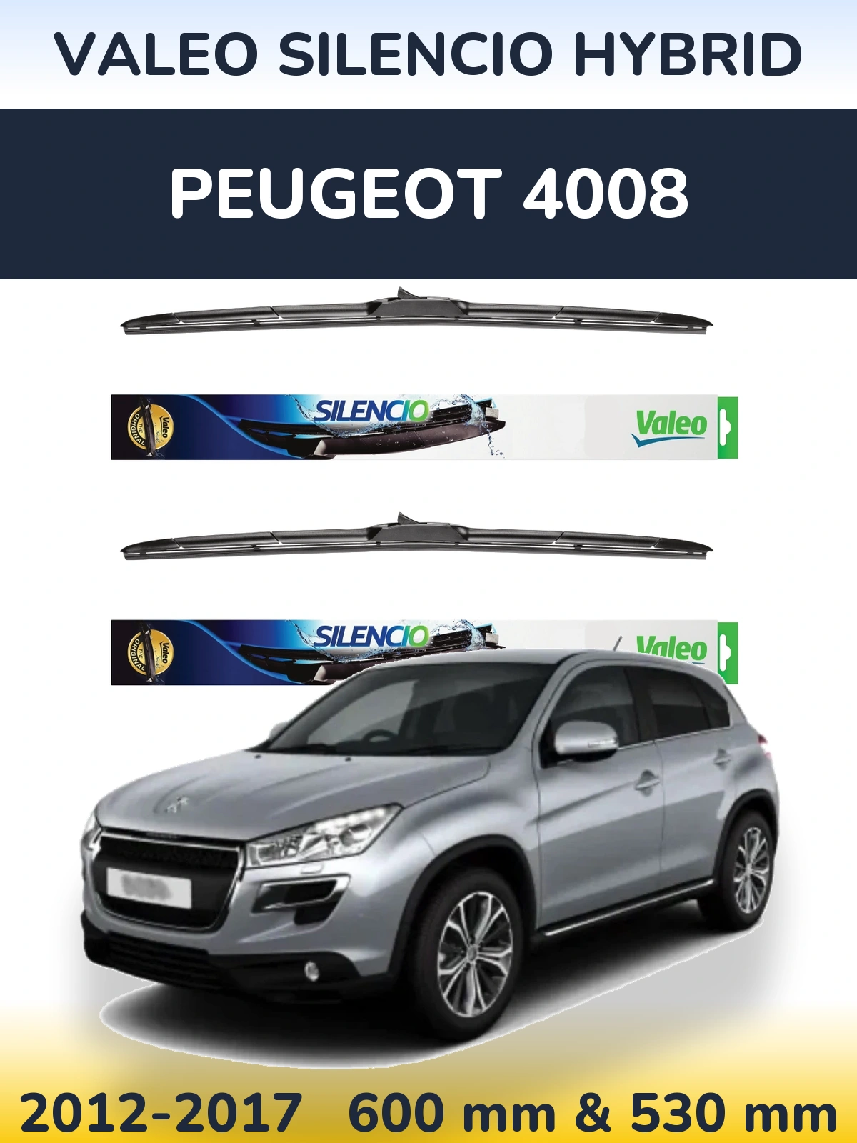 Комплект передних дворников Valeo Silencio Hybrid 600 & 530 мм для Peugeot 4008 2012-2017