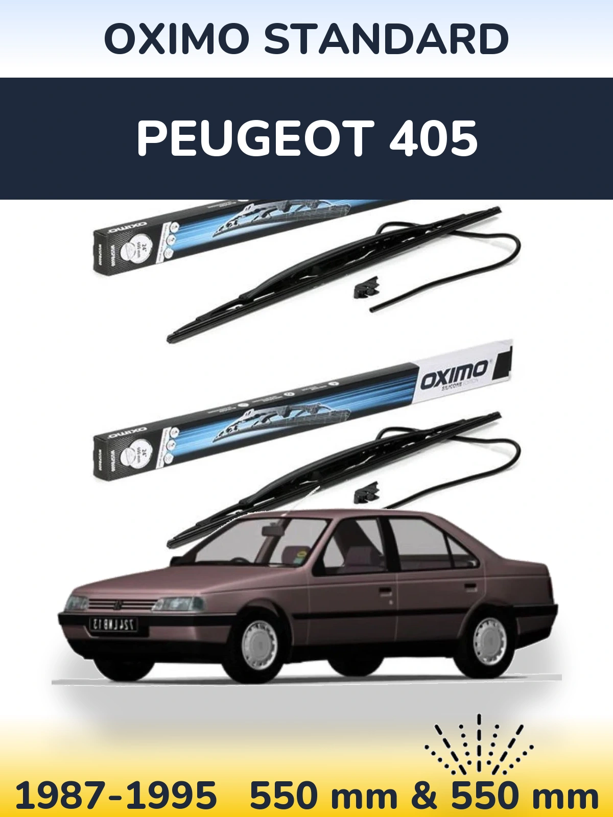 Front wiper blade set Oximo Standard 550 & 550 mm for Peugeot 405 1987-1995