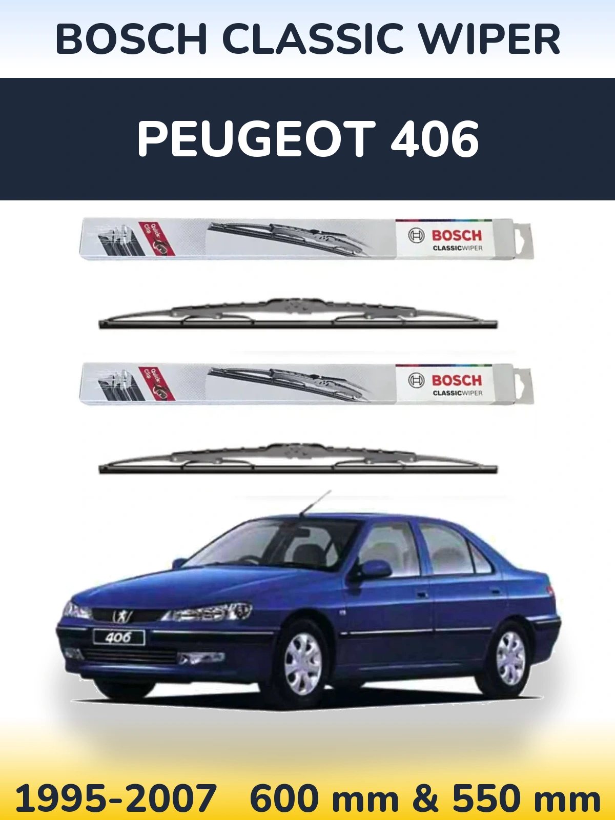 Комплект передніх щіток BOSCH Classic Wiper 600 & 550 мм для Peugeot 406 1995-2007