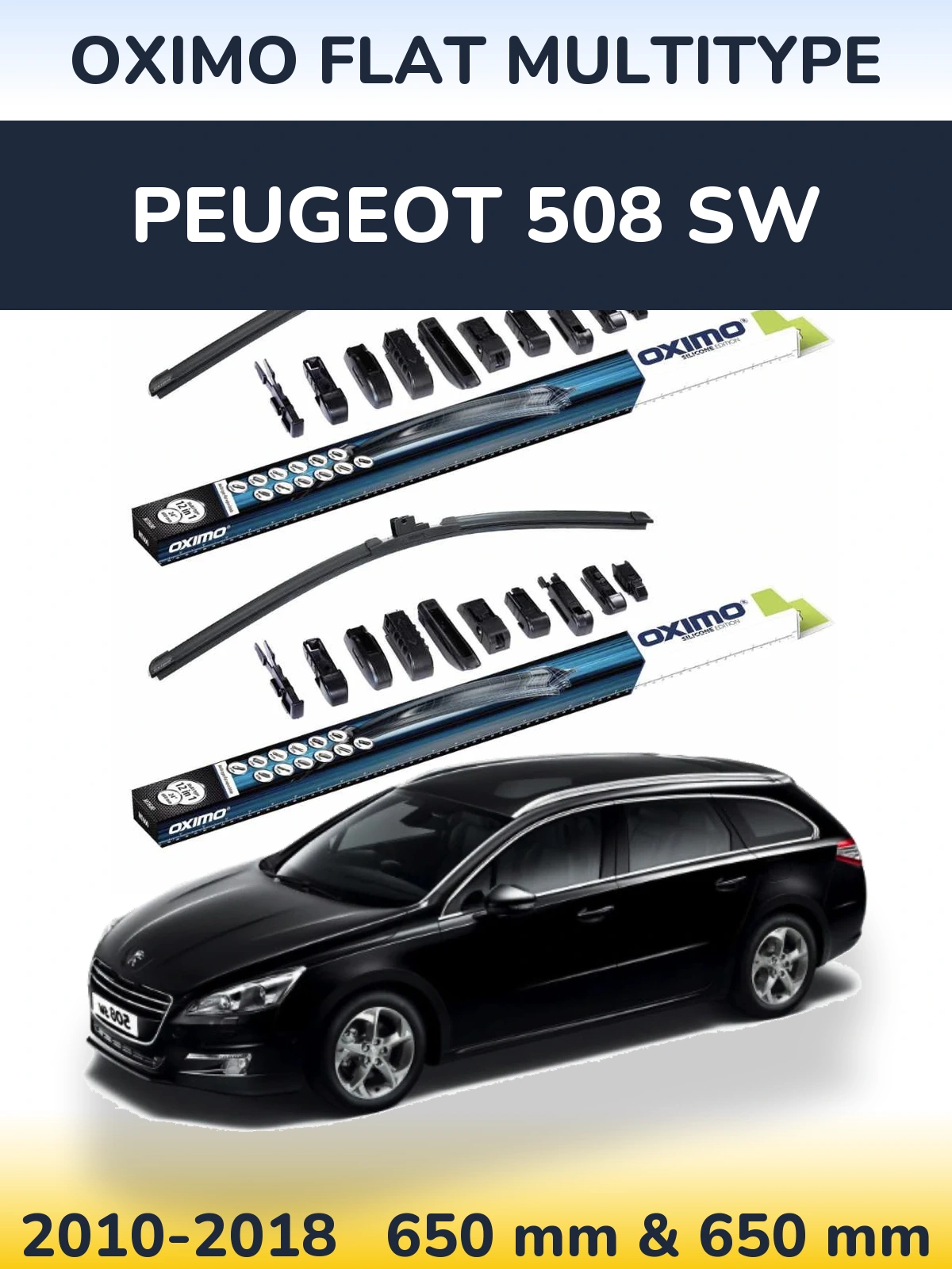 Front wiper blade set Oximo Flat MultiTipse 650 & 650 mm for Peugeot 508 SW 2010-2018