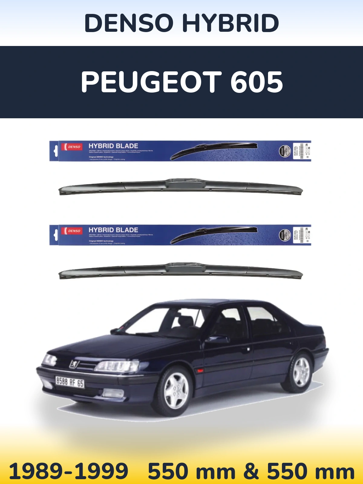 Front wiper blade set Denso Hybrid 550 & 550 mm for Peugeot 605 1989-1999