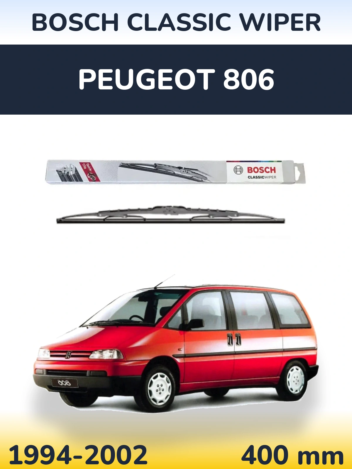 Rear wiper blade BOSCH Classic Wiper 400 mm for Peugeot 806 1994-2002