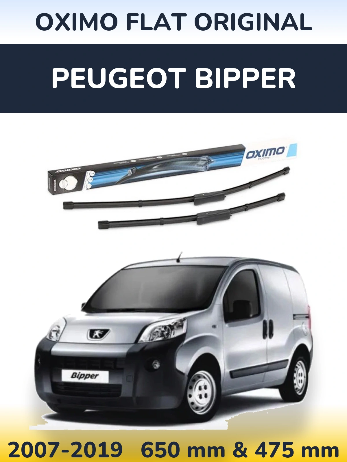 Комплект передних дворников Oximo Flat Original 650 & 475 мм для Peugeot Bipper 2007-2019
