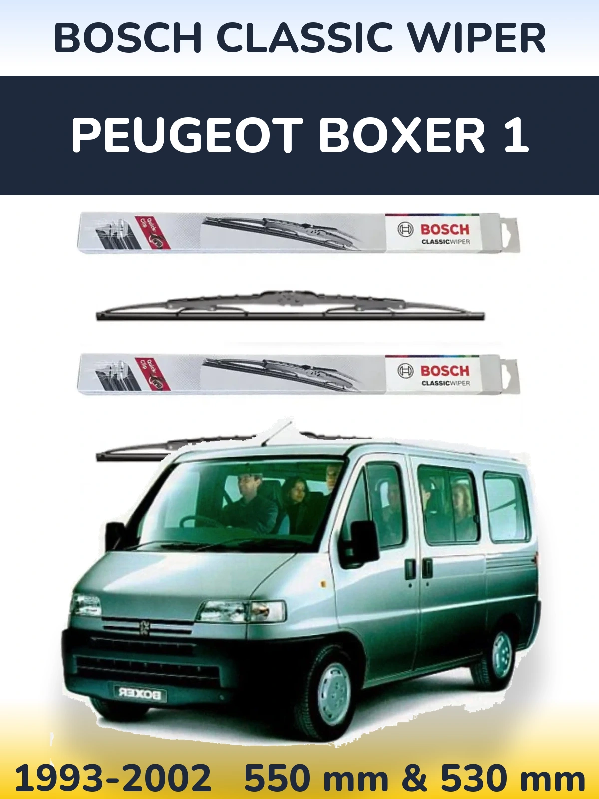 Комплект передних дворников BOSCH Classic Wiper 550 & 530 мм для Peugeot Boxer 1 1993-2002