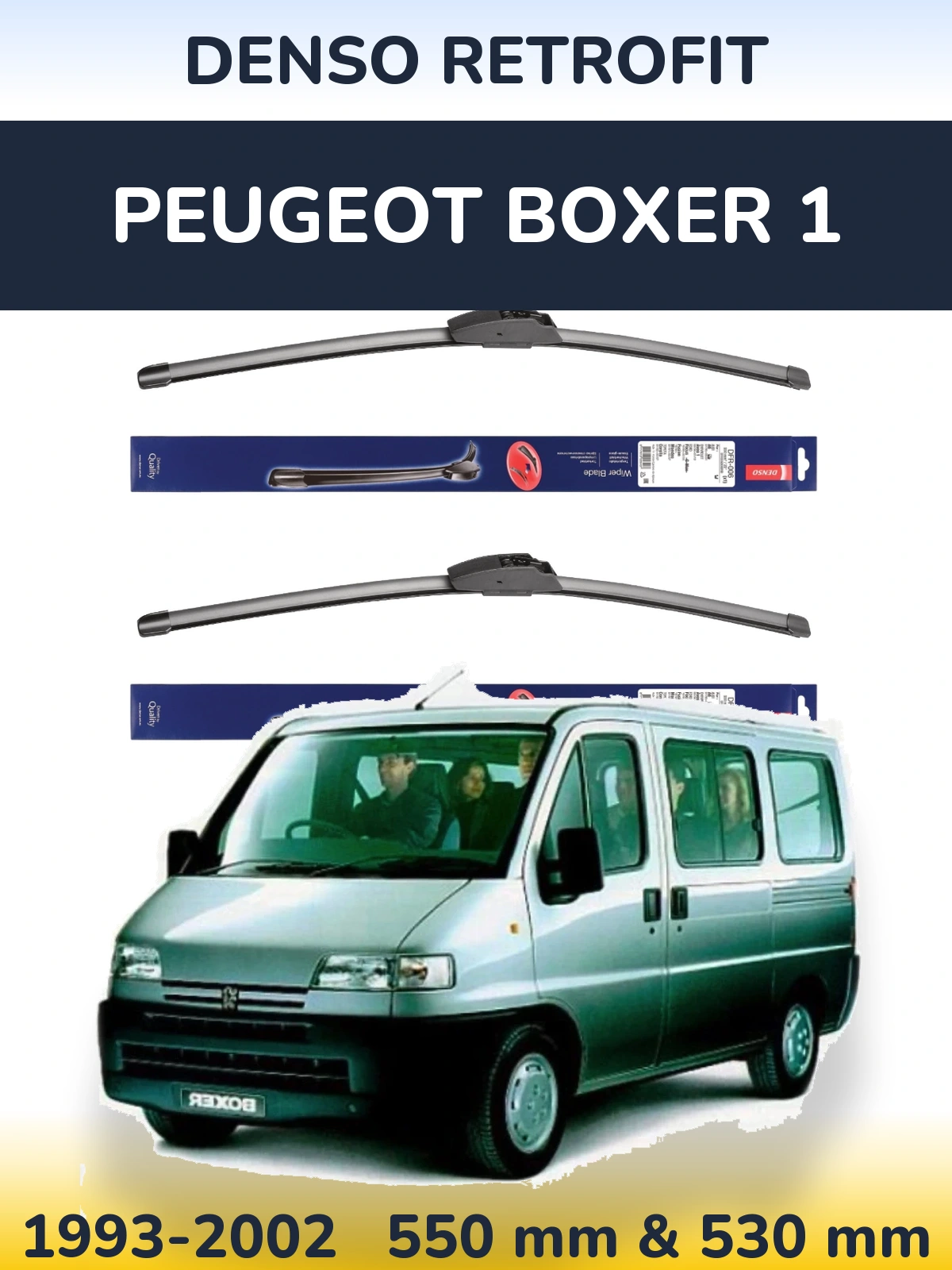 Front wiper blade set Denso Retrofit 550 & 530 mm for Peugeot Boxer 1 1993-2002