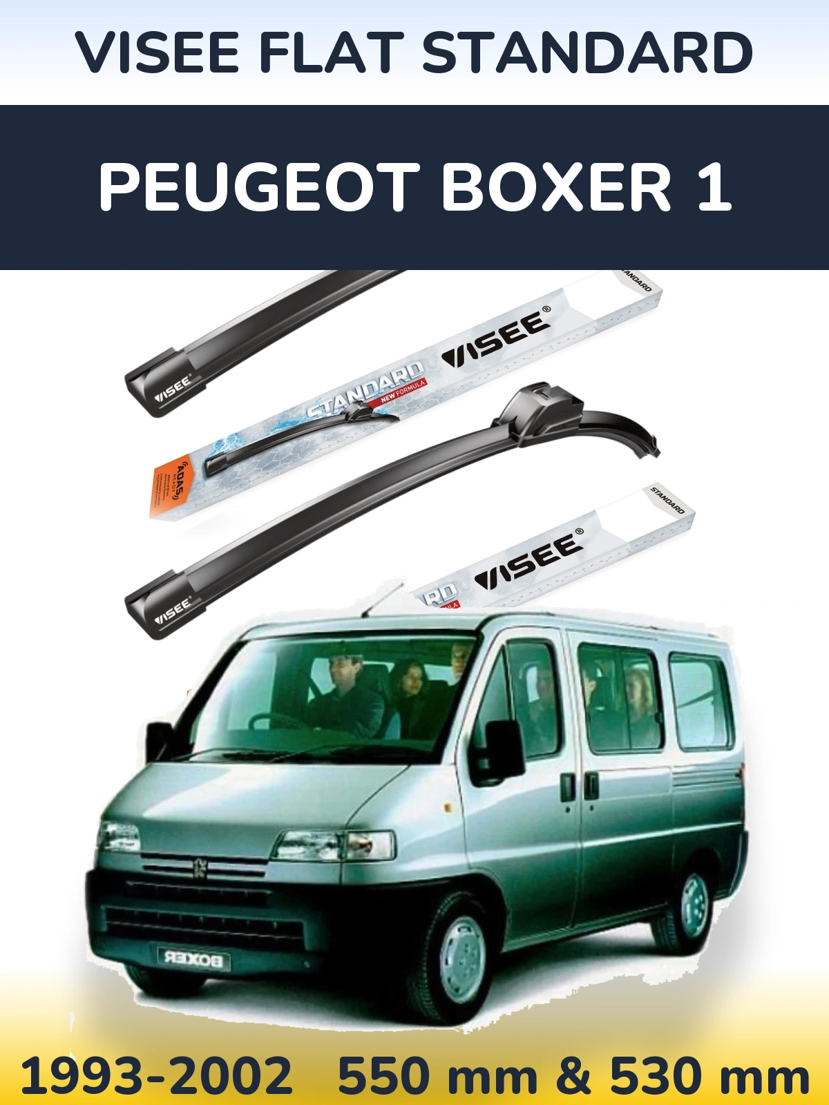 Front wiper blade set VISEE FLAT STANDARD 550 & 530 mm for Peugeot Boxer 1 1993-2002