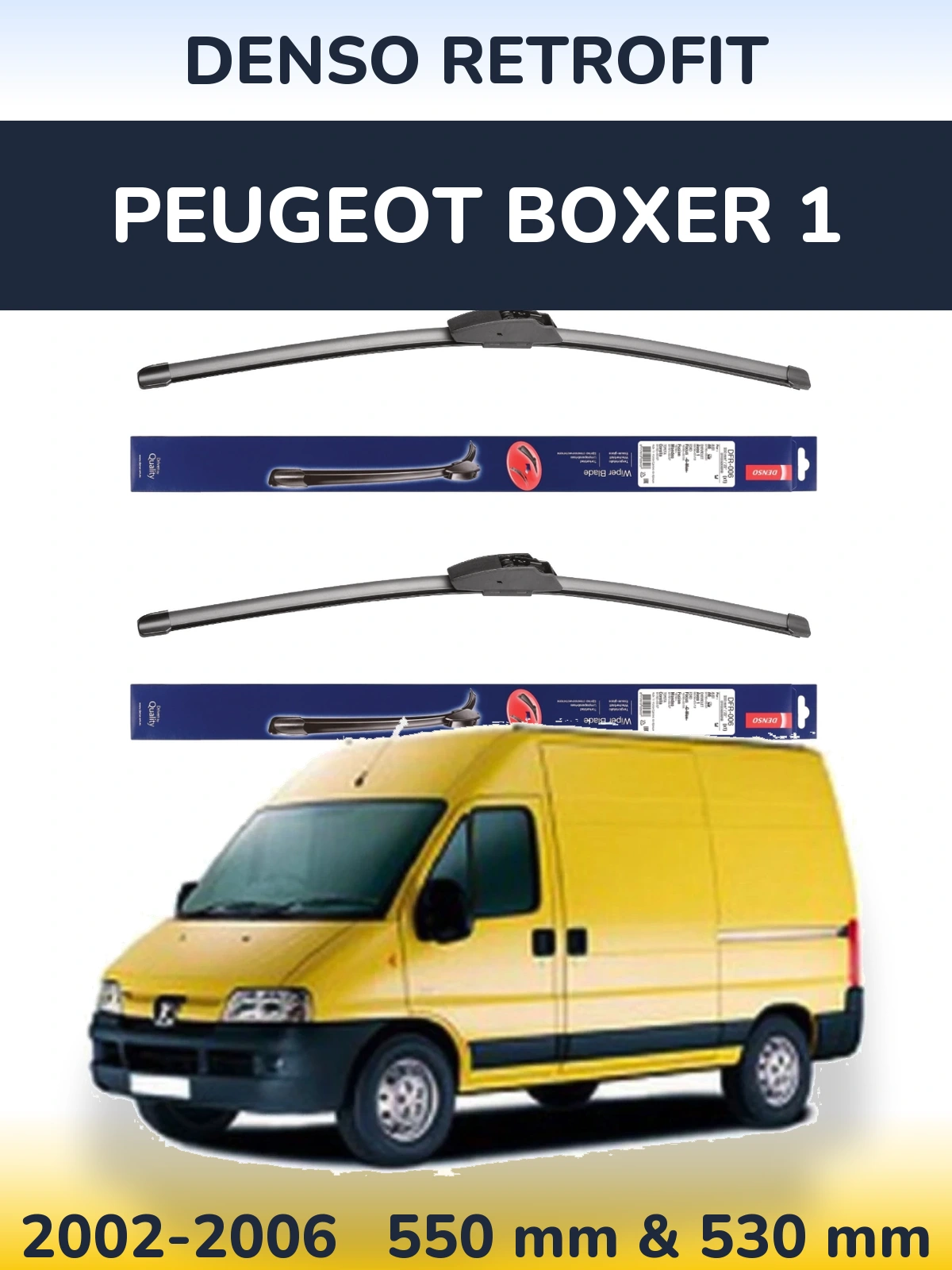Front wiper blade set Denso Retrofit 550 & 530 mm for Peugeot Boxer 1 2002-2006