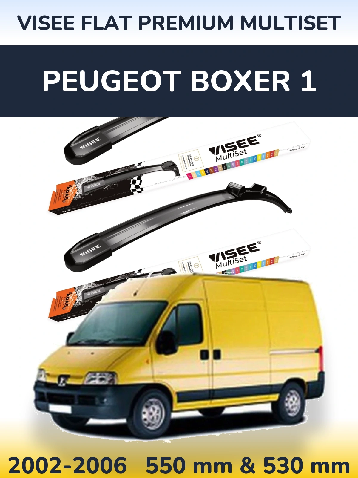 Front wiper blade set VISEE FLAT PREMIUM MultiSet 550 & 530 mm for Peugeot Boxer 1 2002-2006