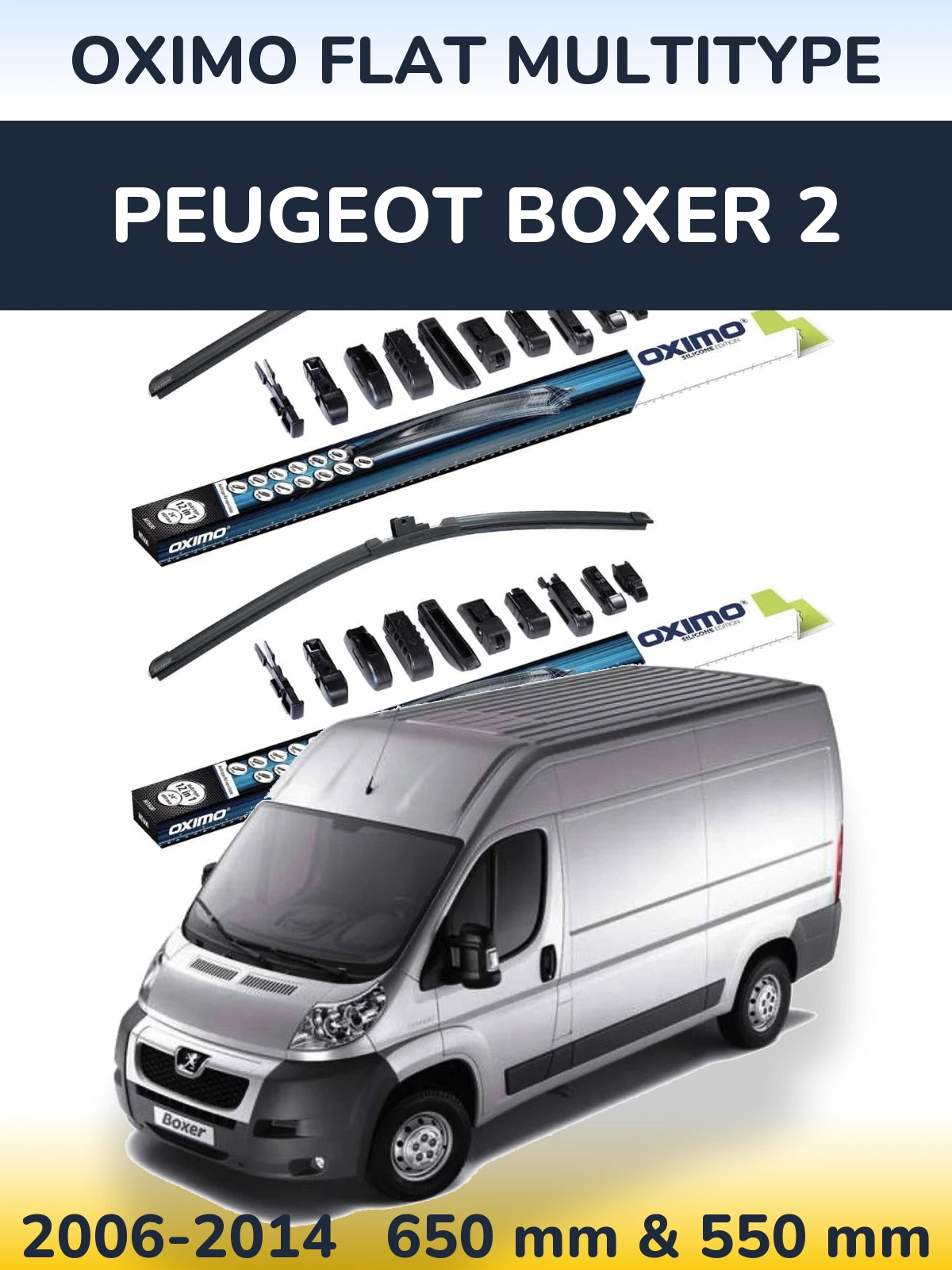 Front wiper blade set Oximo Flat MultiTipse 650 & 550 mm for Peugeot Boxer 2 2006-2014