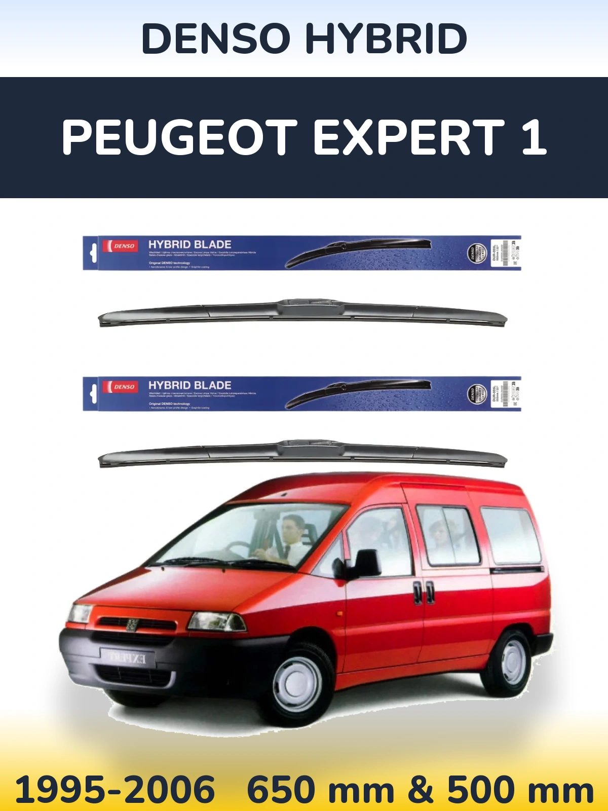 Front wiper blade set Denso Hybrid 650 & 500 mm for Peugeot Expert 1 1995-2006