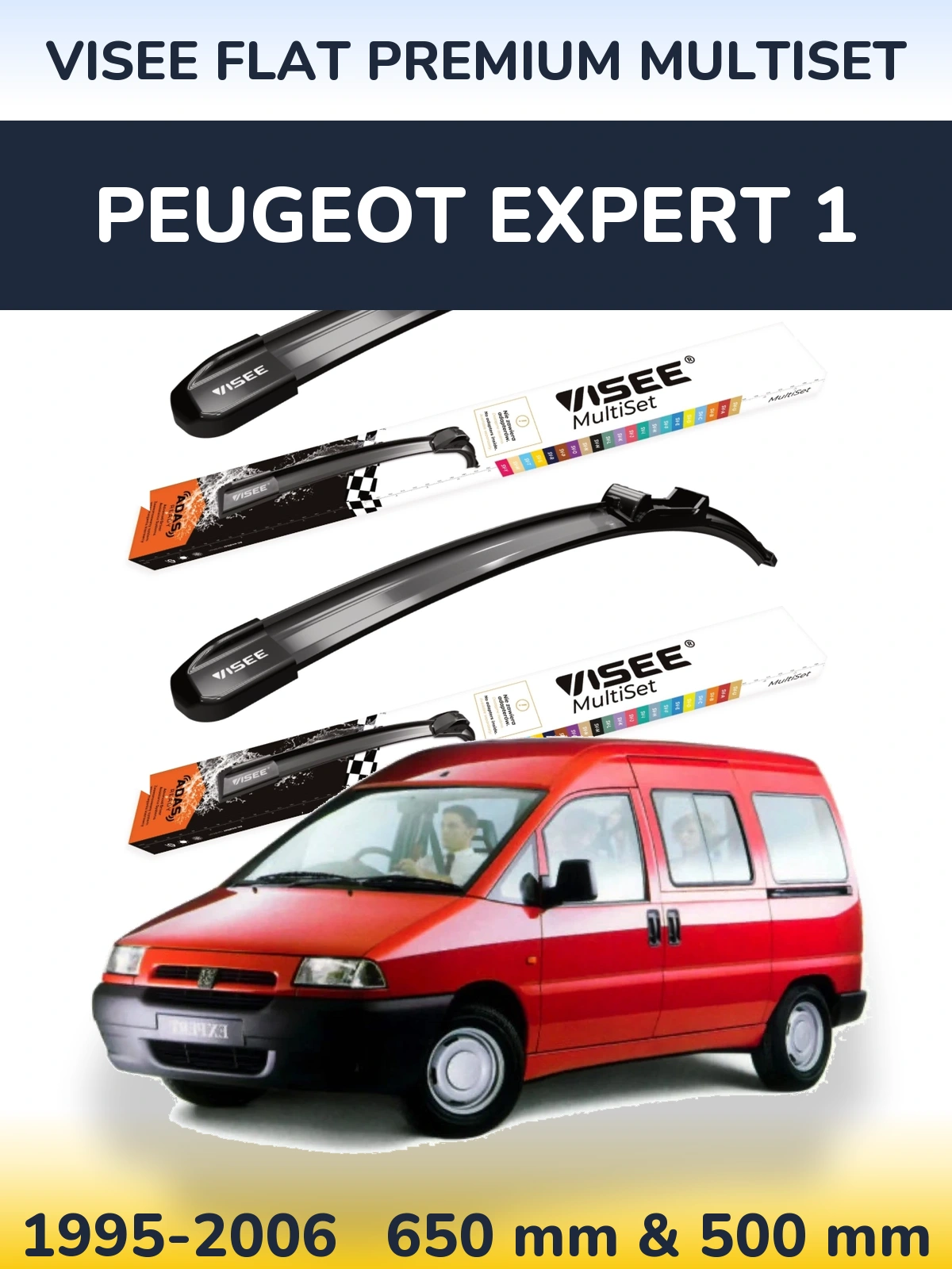 Front wiper blade set VISEE FLAT PREMIUM MultiSet 650 & 500 mm for Peugeot Expert 1 1995-2006
