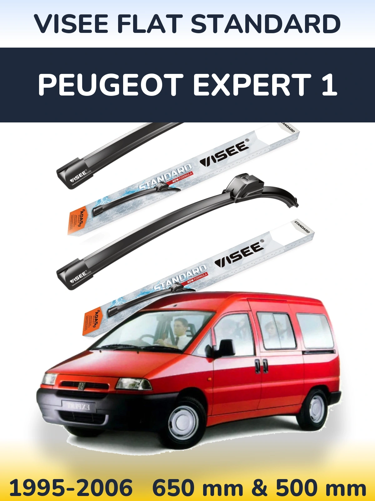 Front wiper blade set VISEE FLAT STANDARD 650 & 500 mm for Peugeot Expert 1 1995-2006