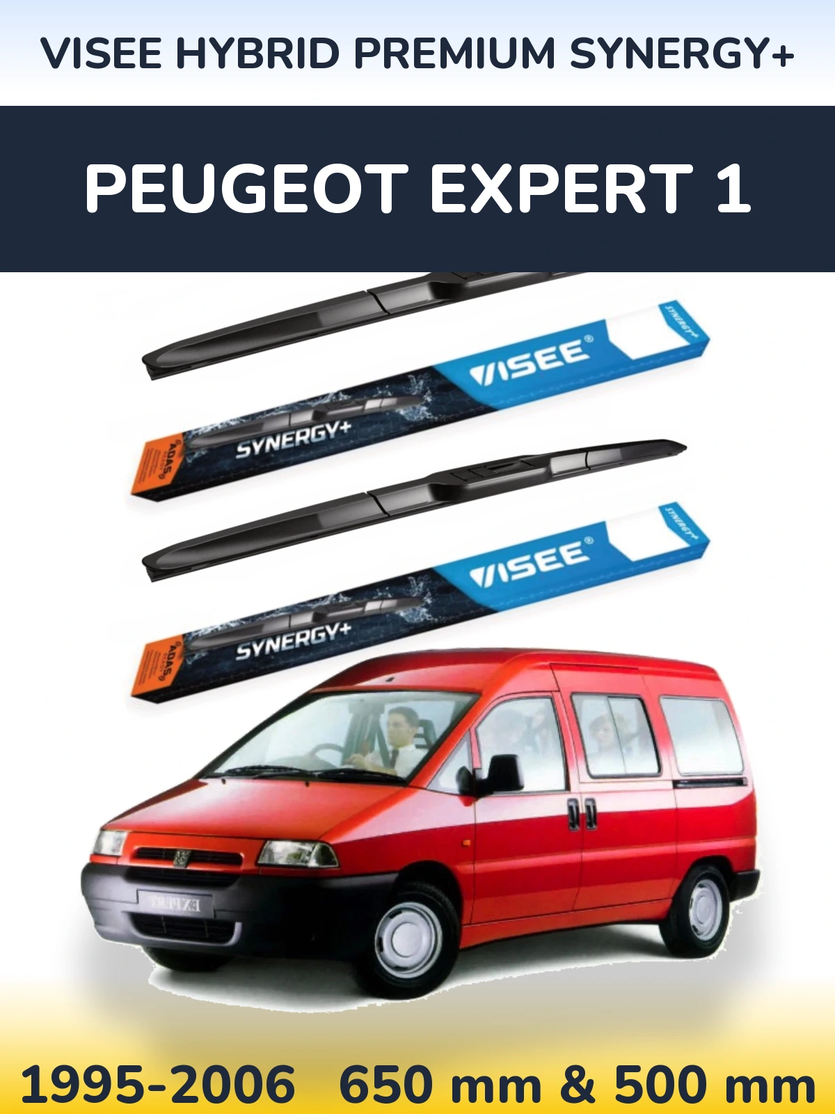 Front wiper blade set VISEE HYBRID PREMIUM SYNERGY+ 650 & 500 mm for Peugeot Expert 1 1995-2006