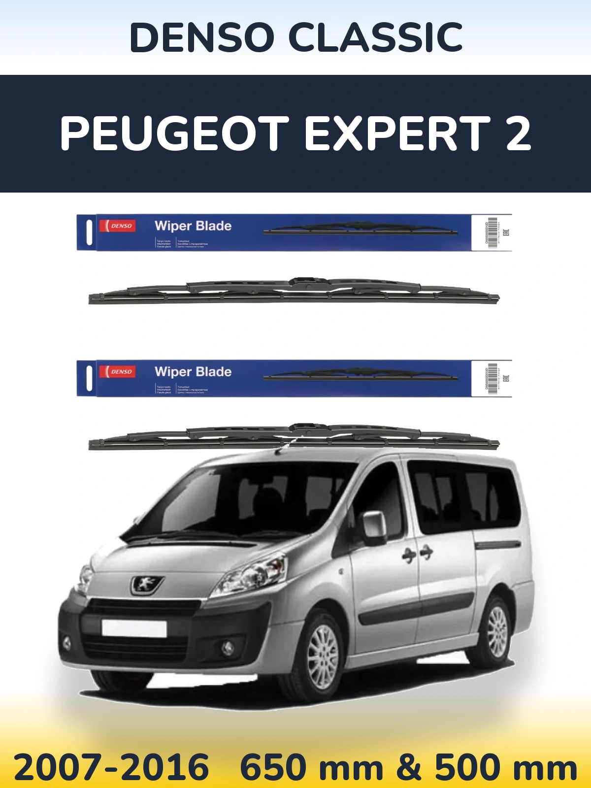 Front wiper blade set Denso Classic 650 & 500 mm for Peugeot Expert 2 2007-2016