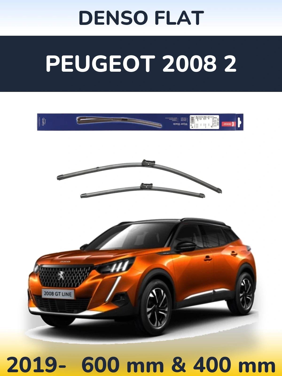 Комплект передних дворников Denso Flat 600 & 400 мм для Peugeot 2008 2 2019-2026