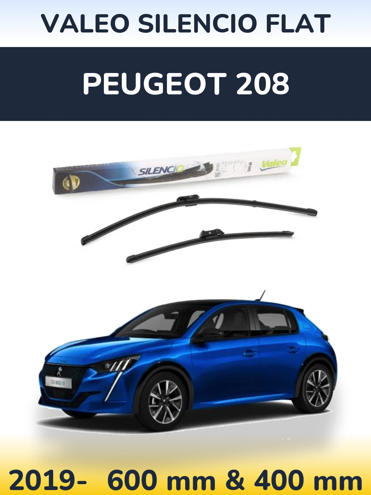 Front wiper blade set Valeo Silencio Flat 600 & 400 mm for Peugeot 208 2019-2026
