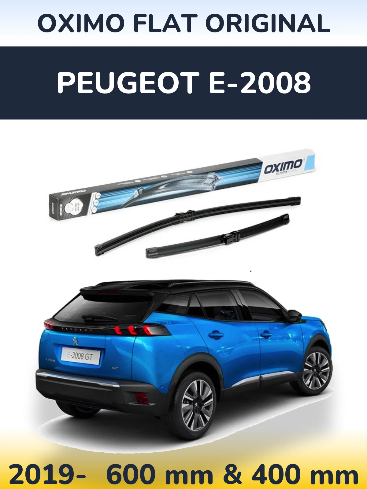Front wiper blade set Oximo Flat Original 600 & 400 mm for Peugeot e-2008 2019-2026