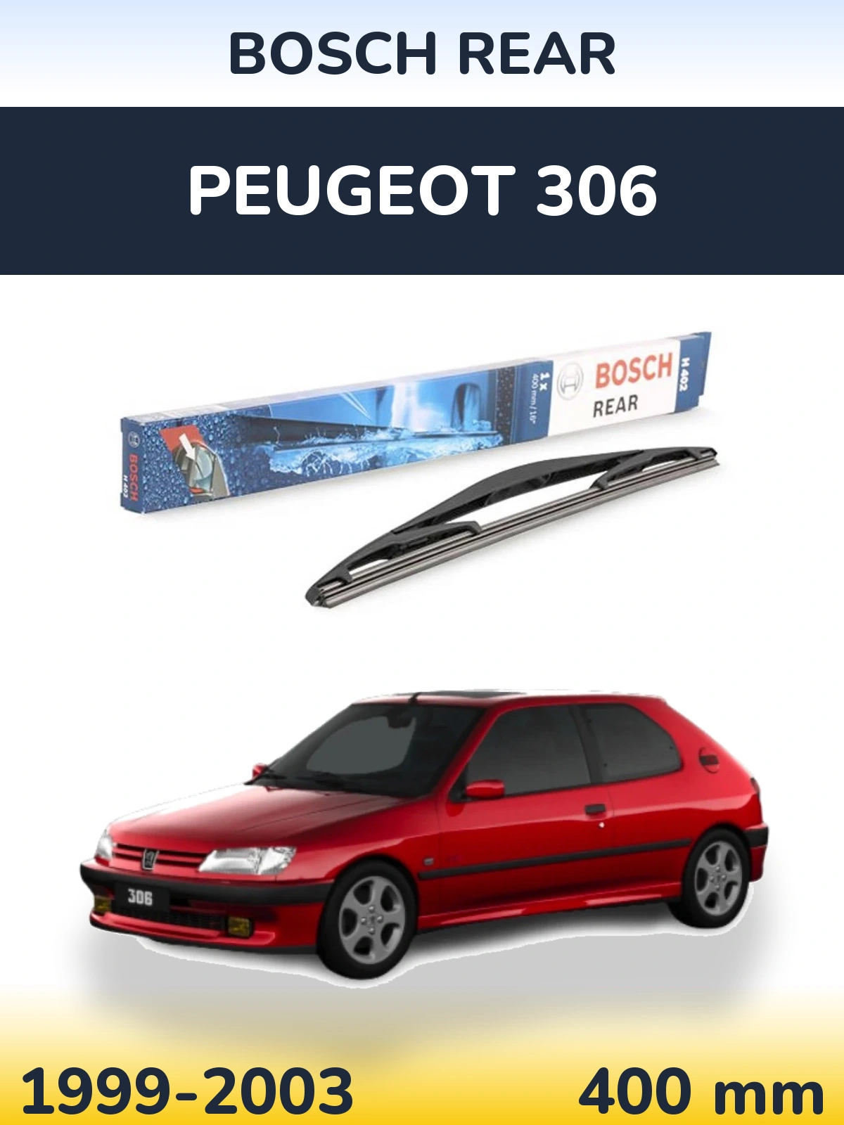 Rear wiper blade BOSCH Rear 400 mm for Peugeot 306 1999-2003
