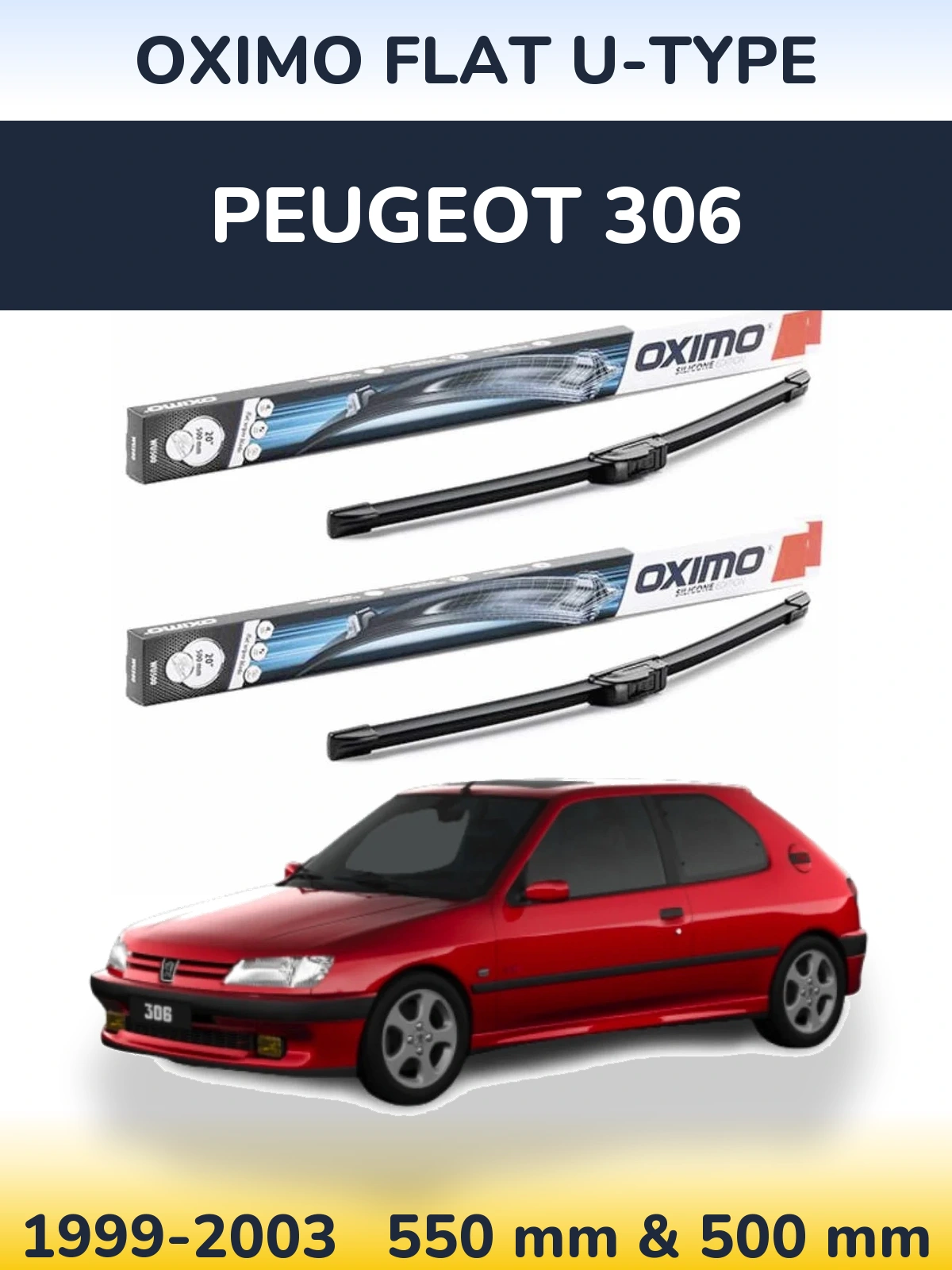 Комплект передних дворников Oximo Flat U-type 550 & 500 мм для Peugeot 306 1999-2003