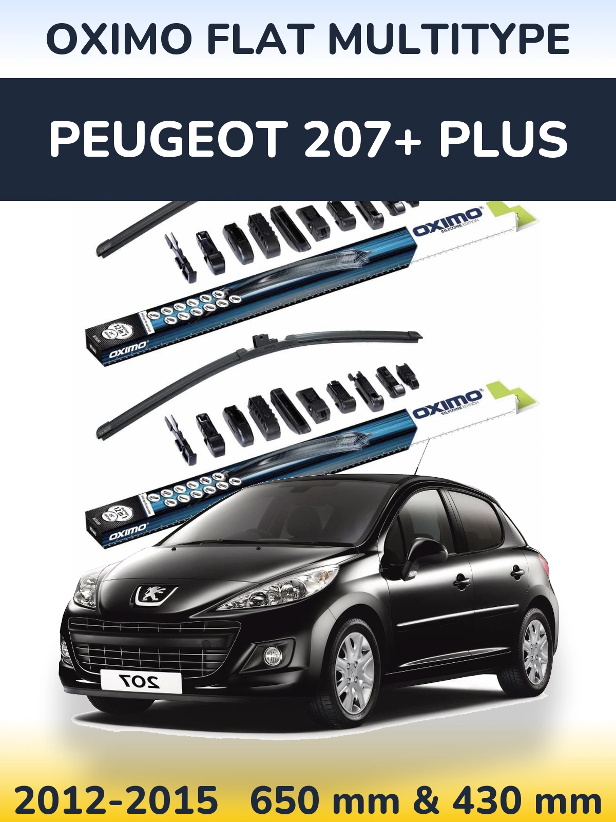 Комплект передних дворников Oximo Flat MultiТипe 650 & 430 мм для Peugeot 207+ Plus 2012-2015