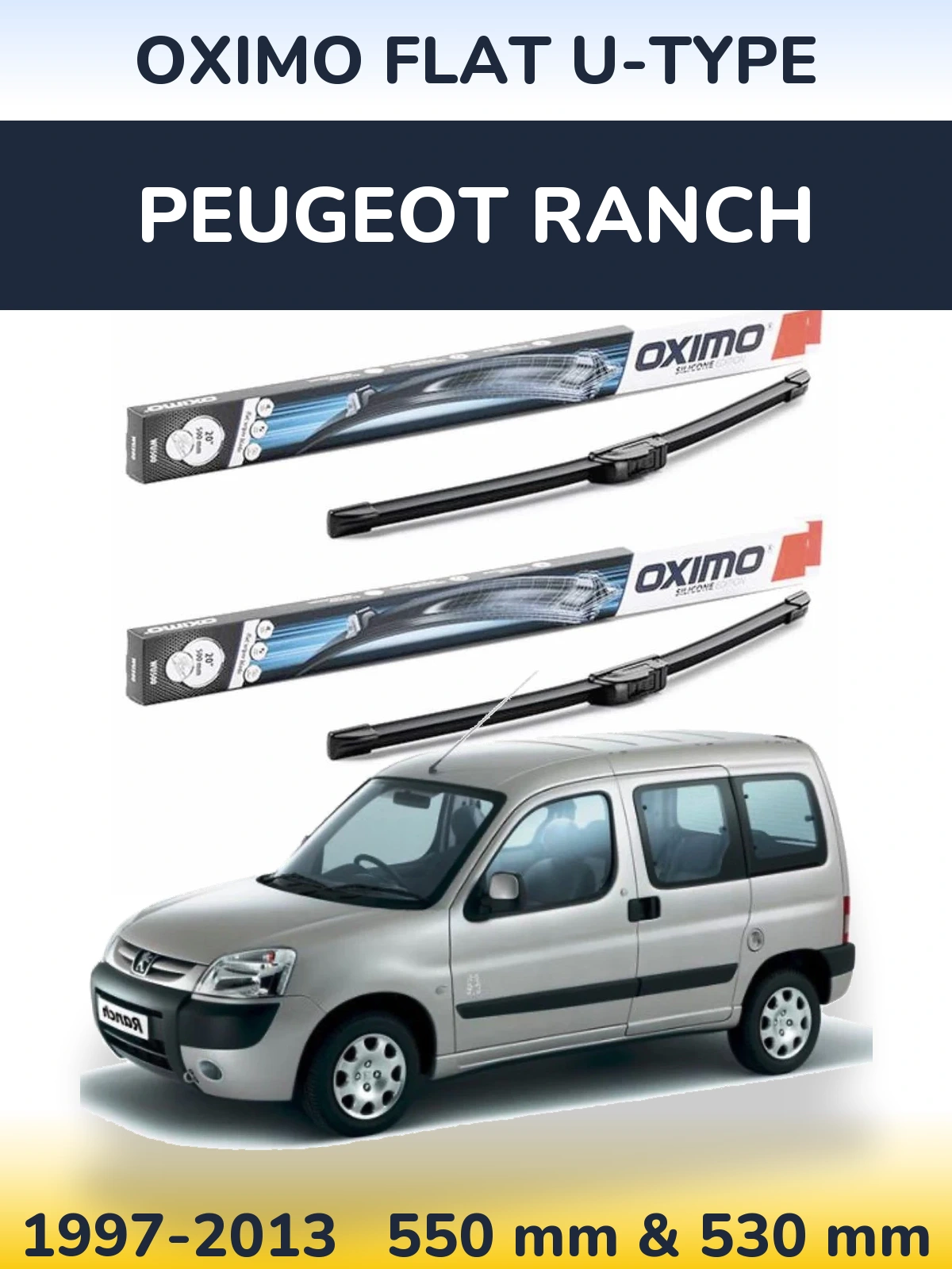 Комплект передних дворников Oximo Flat U-type 550 & 530 мм для Peugeot Ranch 1997-2013