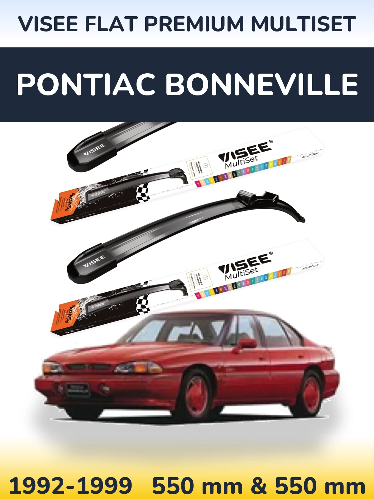 Front wiper blade set VISEE FLAT PREMIUM MultiSet 550 & 550 mm for Pontiac Bonneville 1992-1999