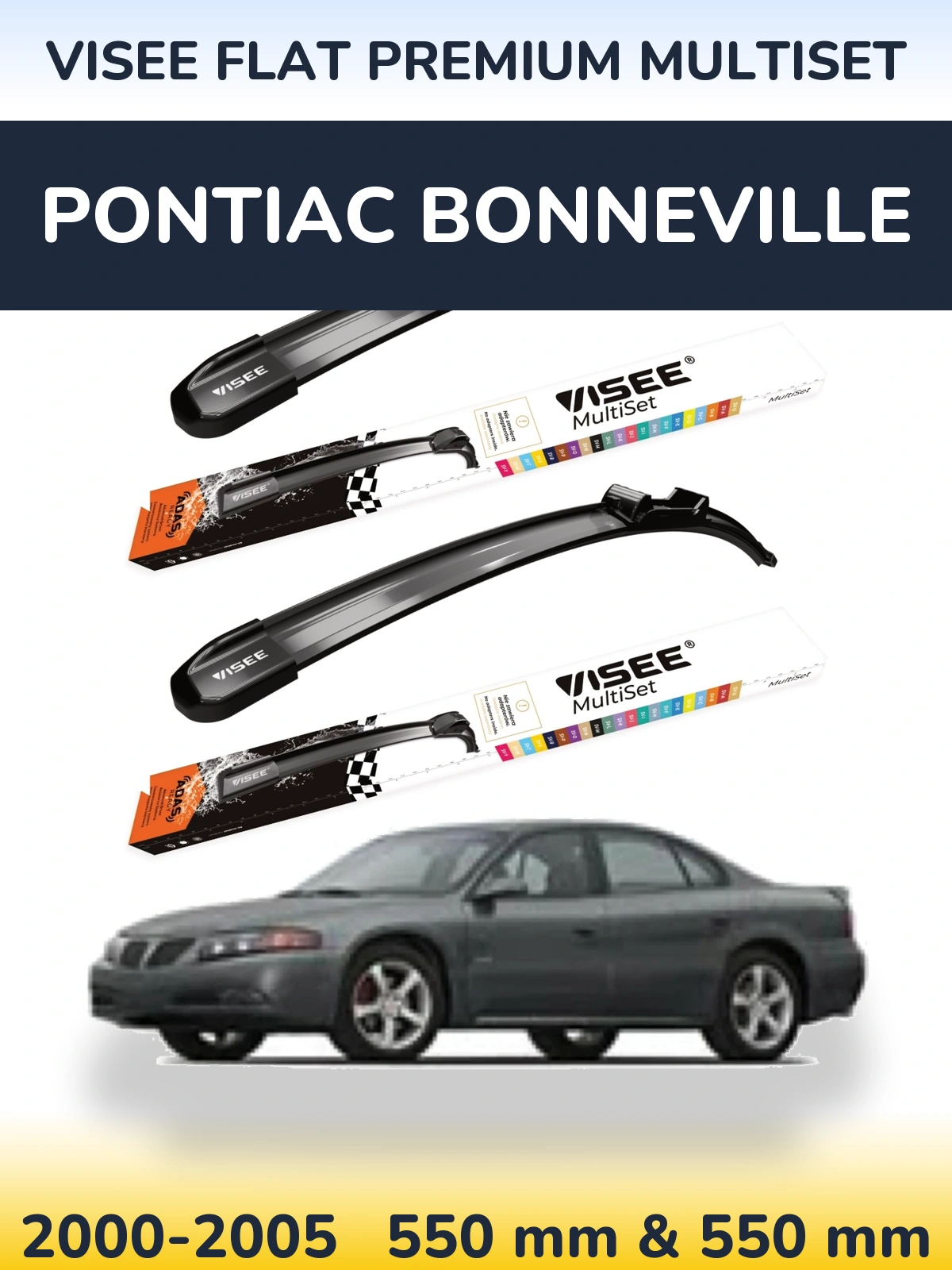 Комплект передних дворников VISEE FLAT PREMIUM MultiSet 550 & 550 мм для Pontiac Bonneville 2000-2005